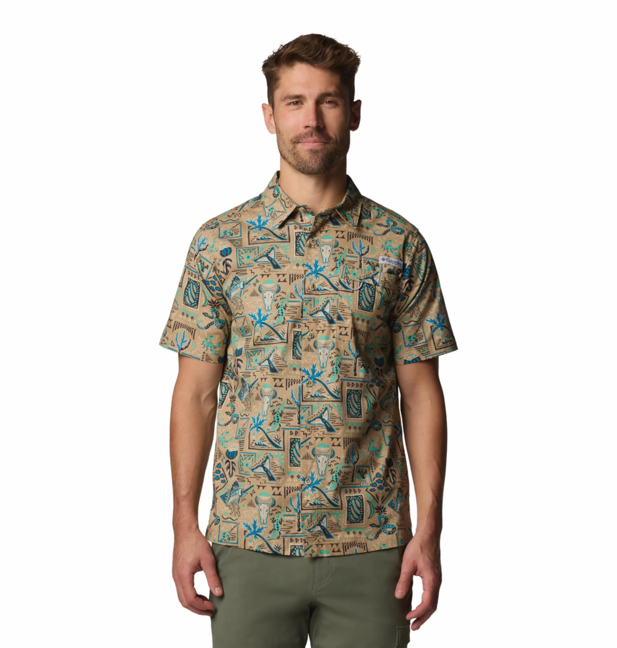 Columbia Men Brown Wild Cast Camp Shirt Sun shield Quick Core