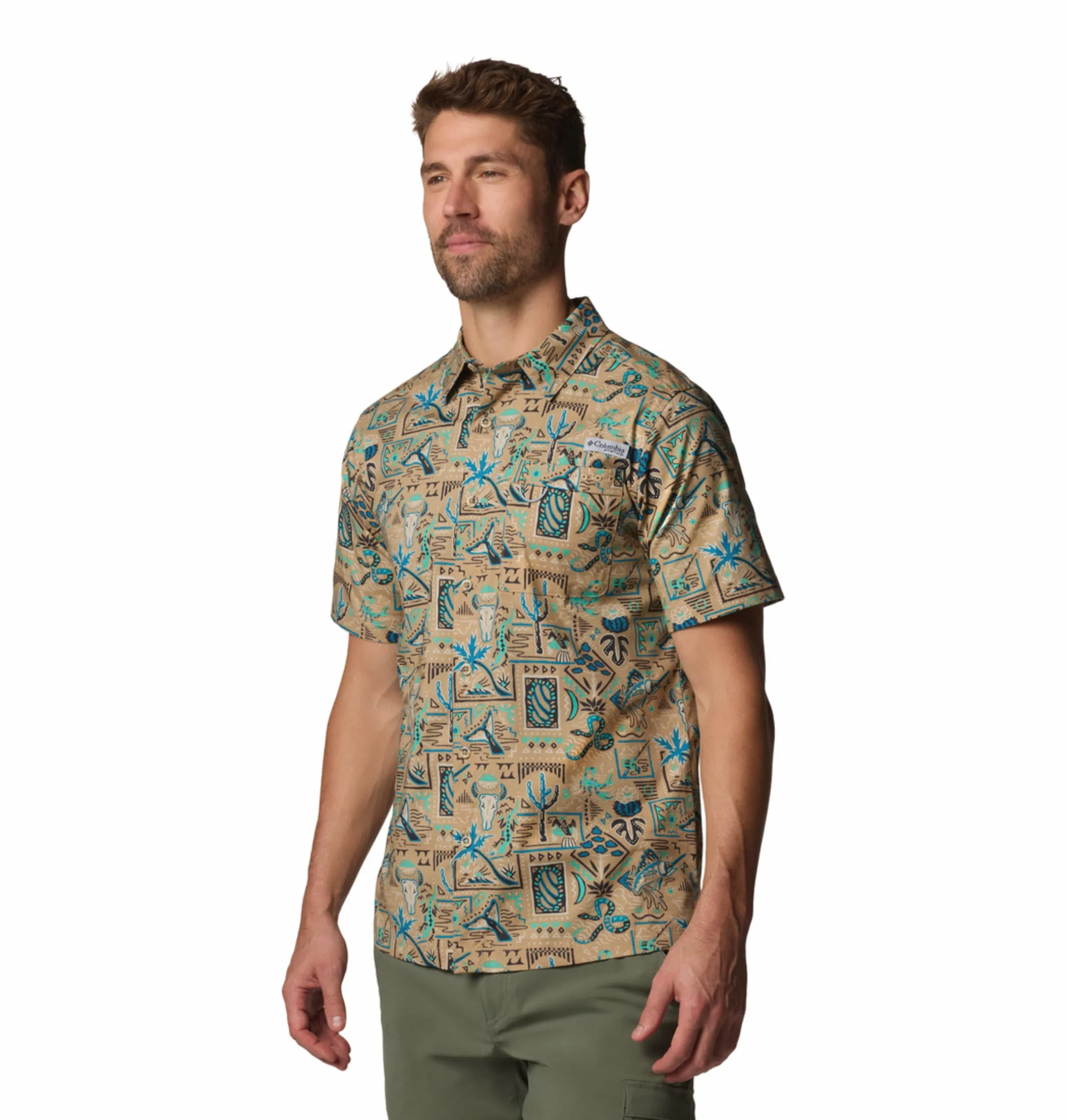 Columbia Men Brown Wild Cast Camp Shirt Smart Casual AntiStaticLining