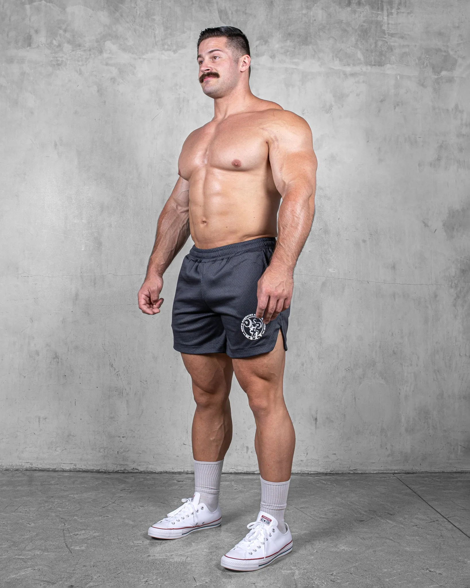 LIFTING SHORTS ?C MESH / GREY Gusseted Crotch Design Pre Shrunk Cotton Blend