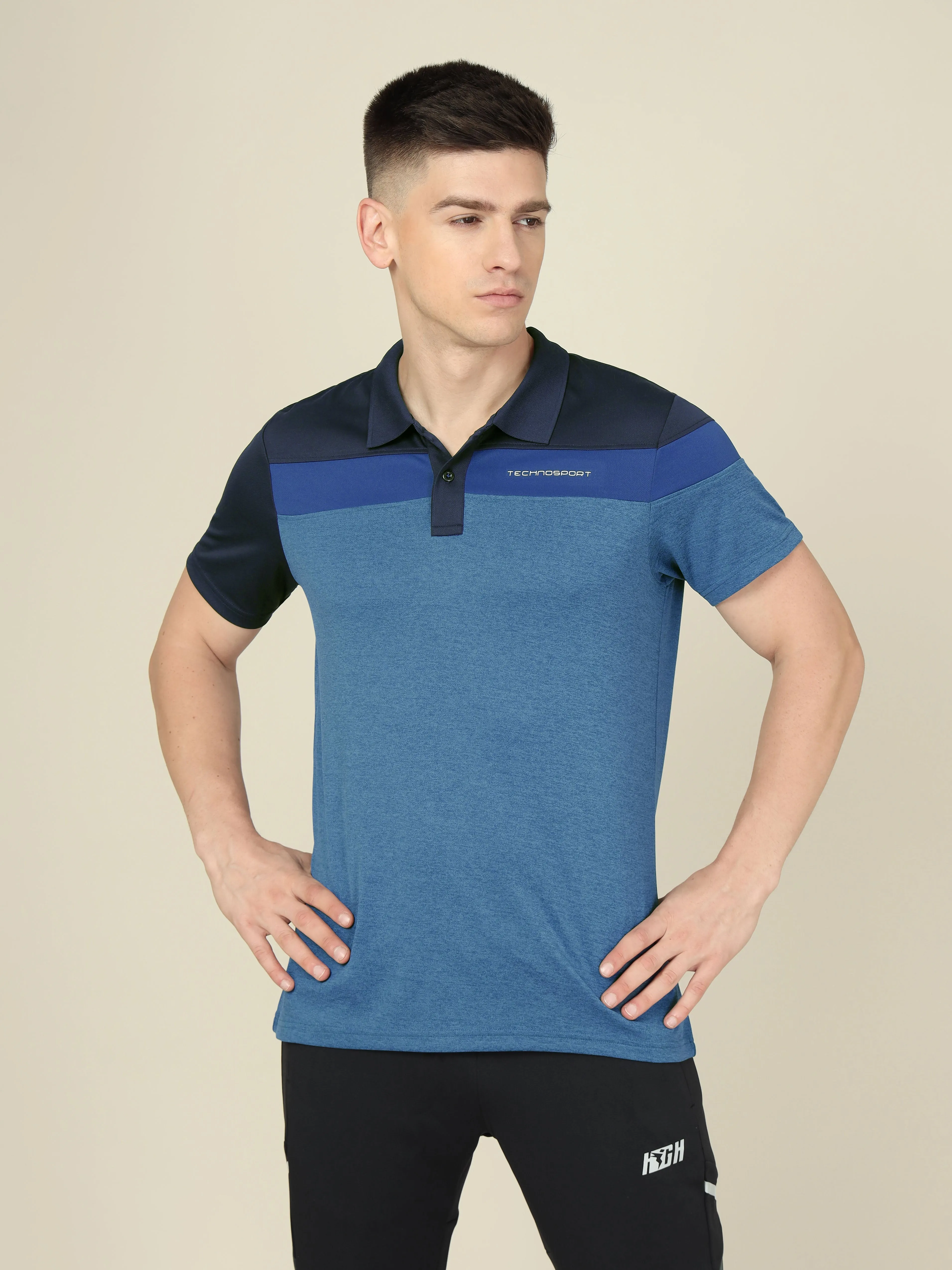 Men Colorblock Slim Fit Polo T-shirt with DOUBLE COOL FourWay Stretch Fabric