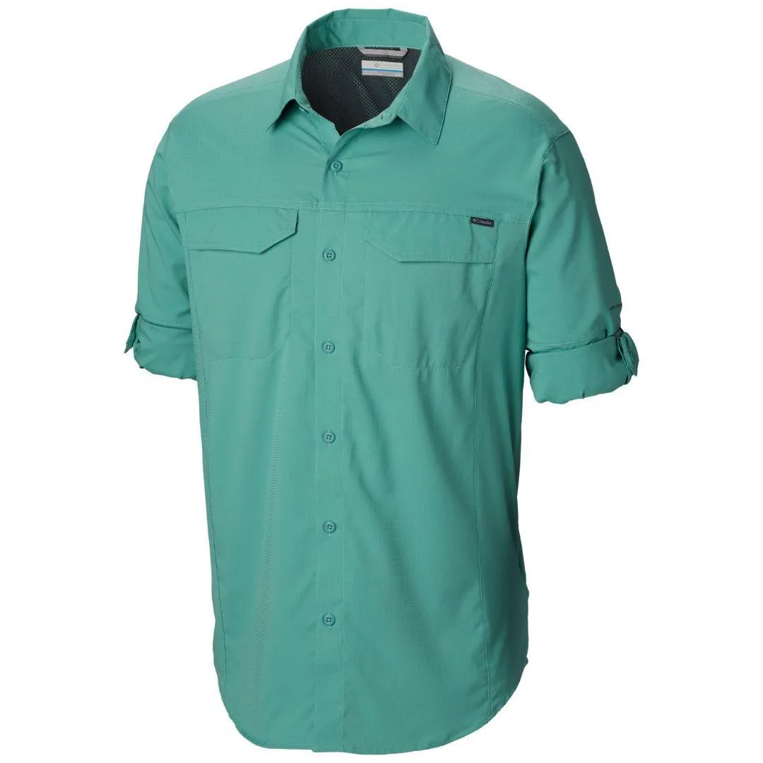 Columbia Men Green Silver Ridge Lite Long Sleeve Shirt (Sun Protection) Pure Linen Blend