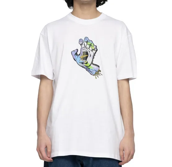 Autumn Wear Layered Collar Structure Santa Cruz T-Shirt manica corta Holo Screaming Hand SCA-TEE-8773 white