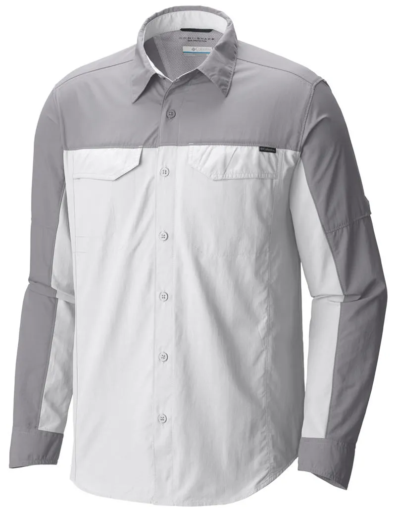 Columbia Men White Silver Ridge Blocked Long Sleeve Shirt (Sun Protection) Surf Mood Harbor Style
