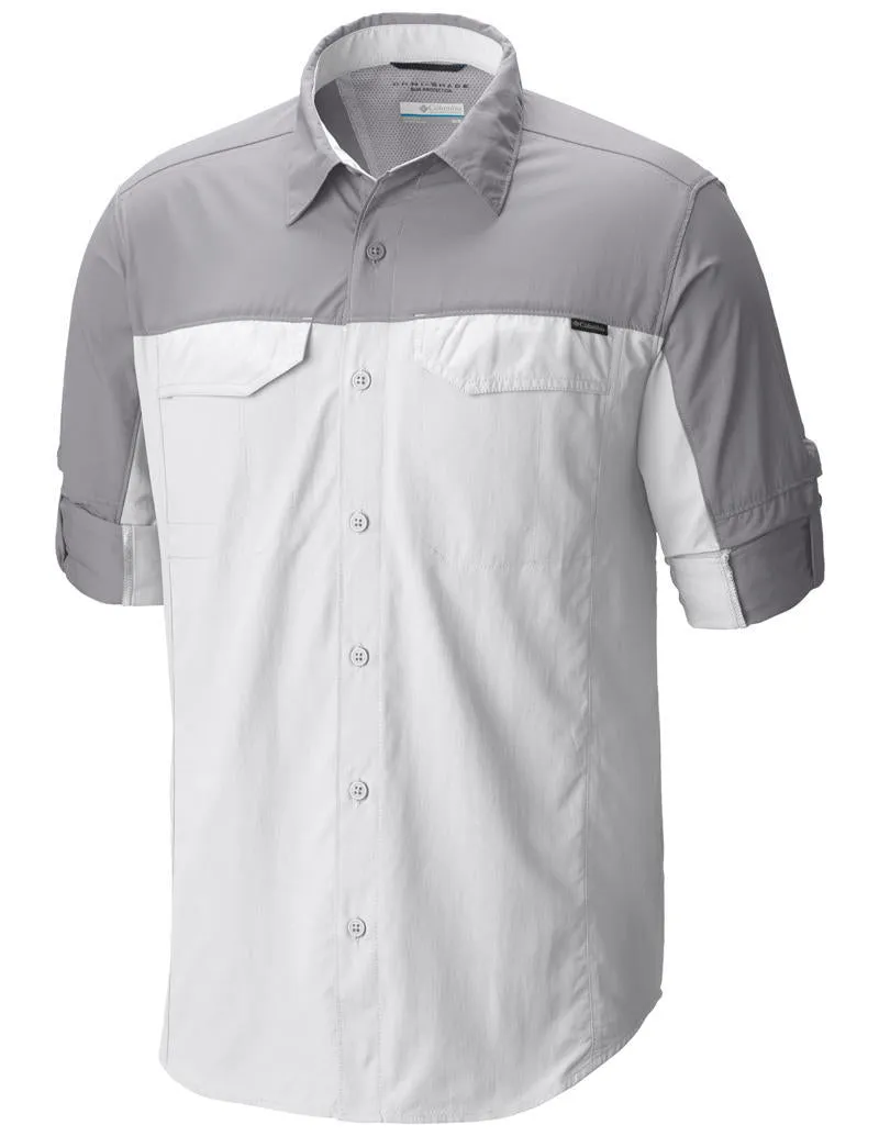Relaxed T-shirt Columbia Men White Silver Ridge Blocked Long Sleeve Shirt (Sun Protection)