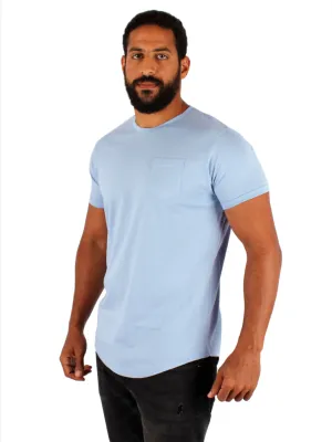 Curved Hem Pocket T-Shirt  Men-Light Blue Moisture Lock Barrier Tech Comfort Focused Design