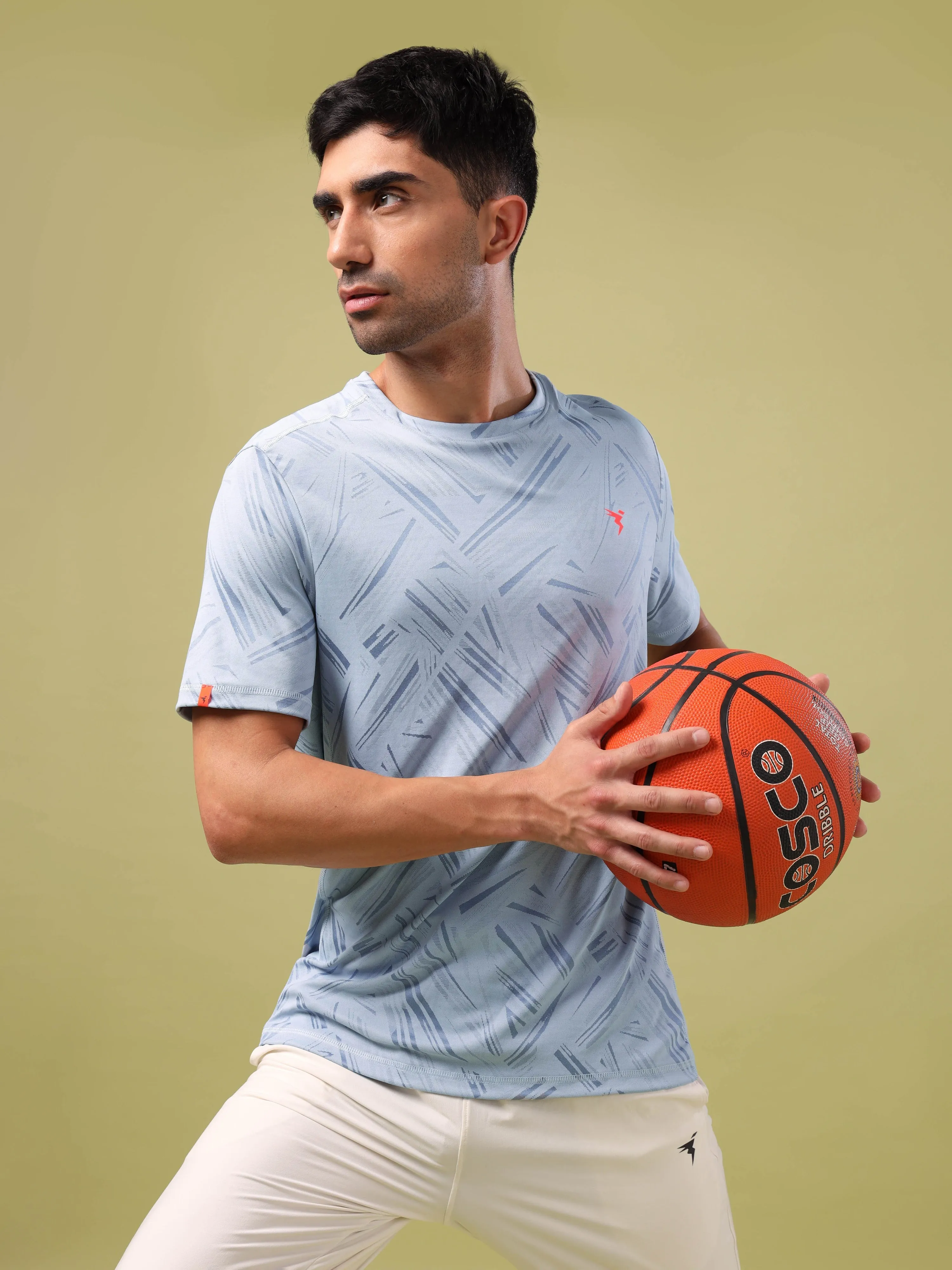 Crew Neck Design Men Jacquard Slim Fit Crew Neck T-shirt with DOUBLE COOL