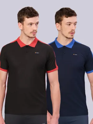 Golf Tournament Men Colorblock Slim Fit Polo T-shirt with MATPIQ (Pack of 2)