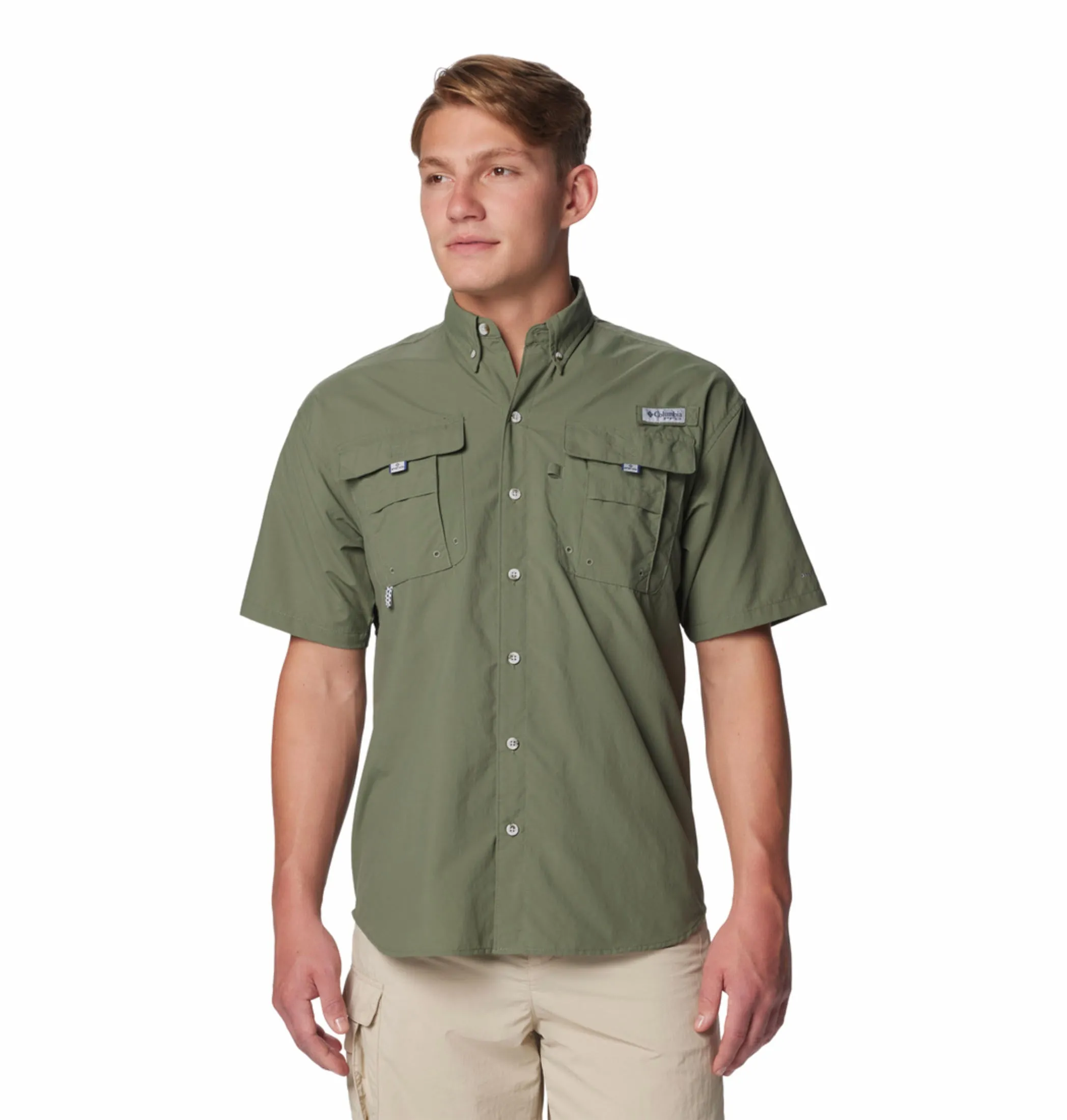 NoSlip Hem Windproof Fabric Columbia Men Green Bahama II S/S Shirt (Sun Protection)