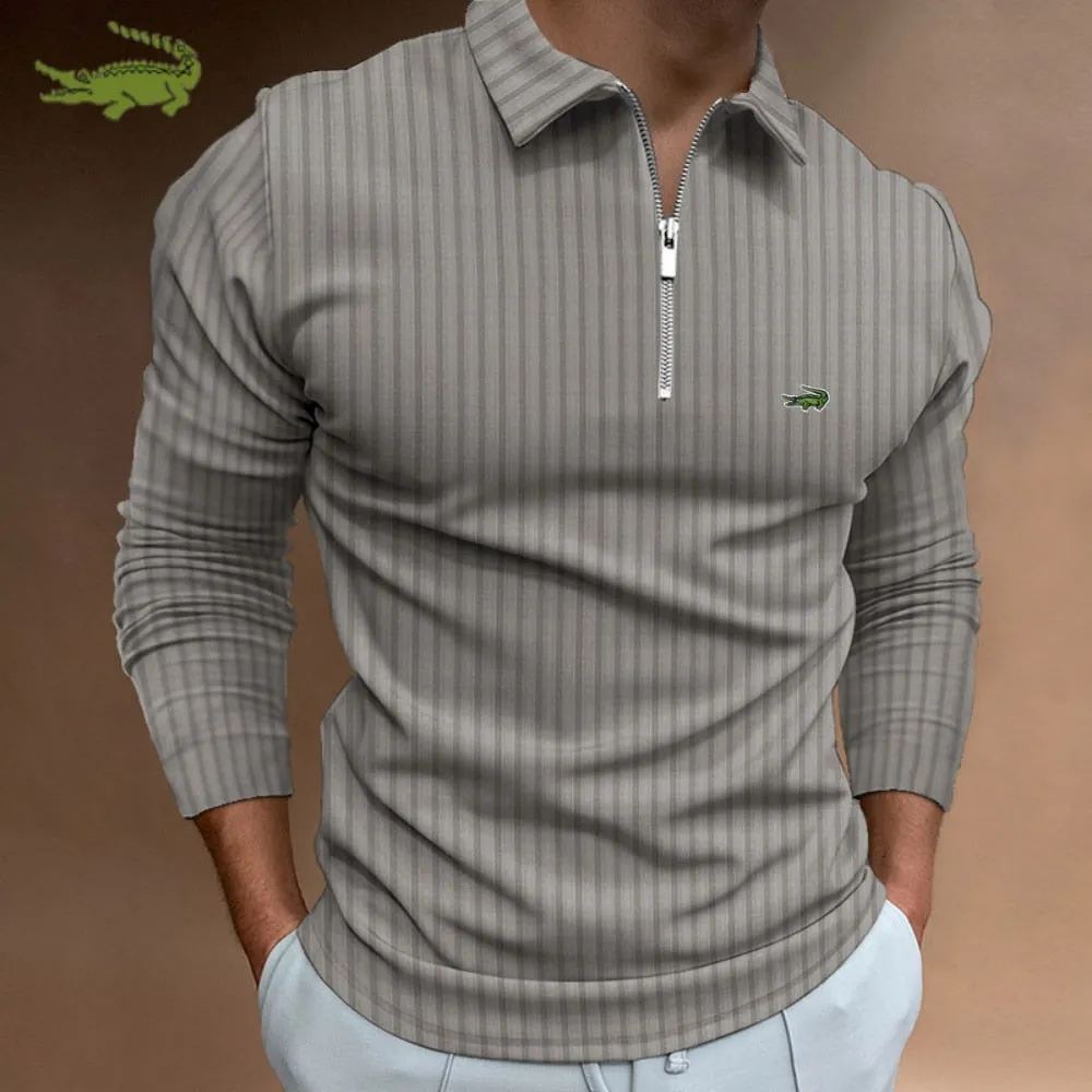 Chic Accessory Royal Charm Men Stripe Long Sleeve Shirt Spring Autumn Embroidery Warm T-Shirt