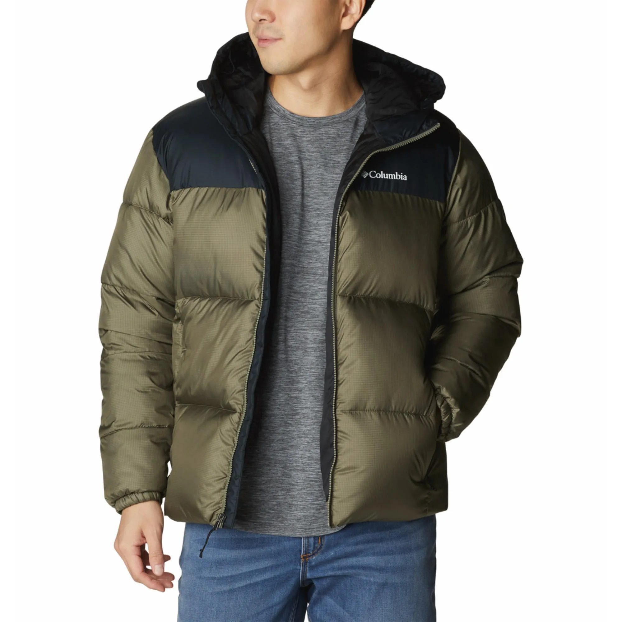 Columbia Men Green Puffect II Hooded Jacket Bronzer Help