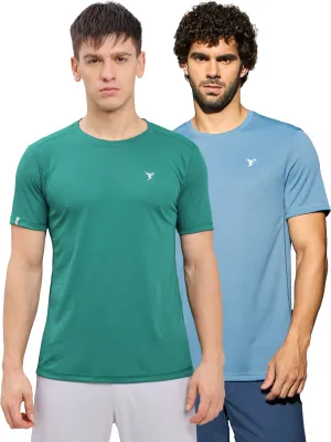 Comfy and Soft Breathable Layer Men Solid Slim Fit Crew Neck T-shirt with TECHNO COOL  (Pack of 2)