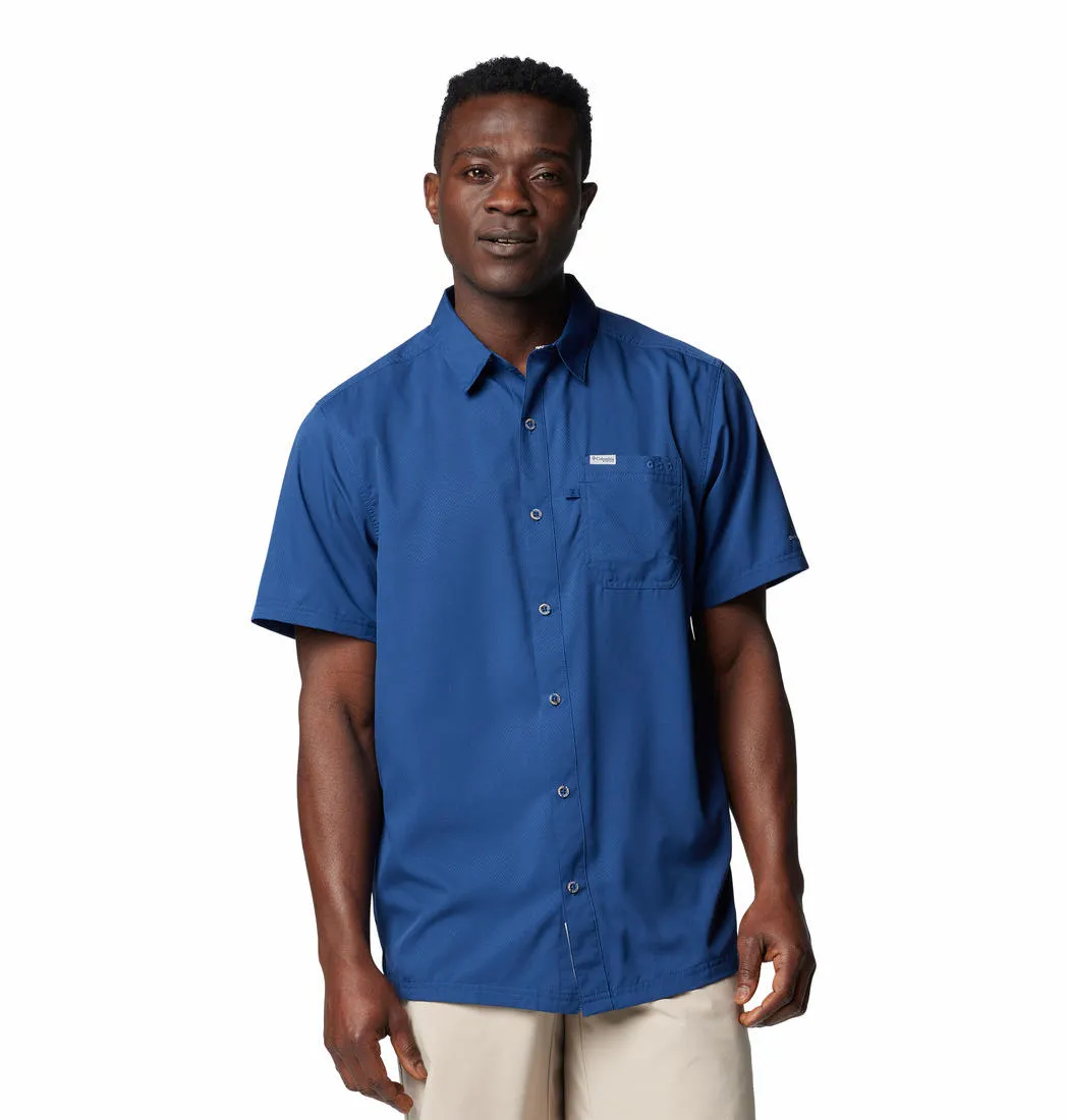Stretchable Material Columbia Men Blue Slack Tide Camp Shirt (Sun Protection)