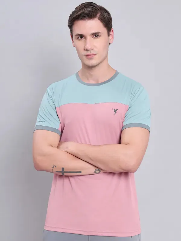 Men Colorblock Slim Fit Crew Neck T-shirt with TECHNO COOL  Bold Comfort Layered Collar Structure