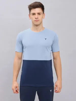 Men Colorblock Slim Fit Crew Neck T-shirt with DOUBLE COOL Layering Wear