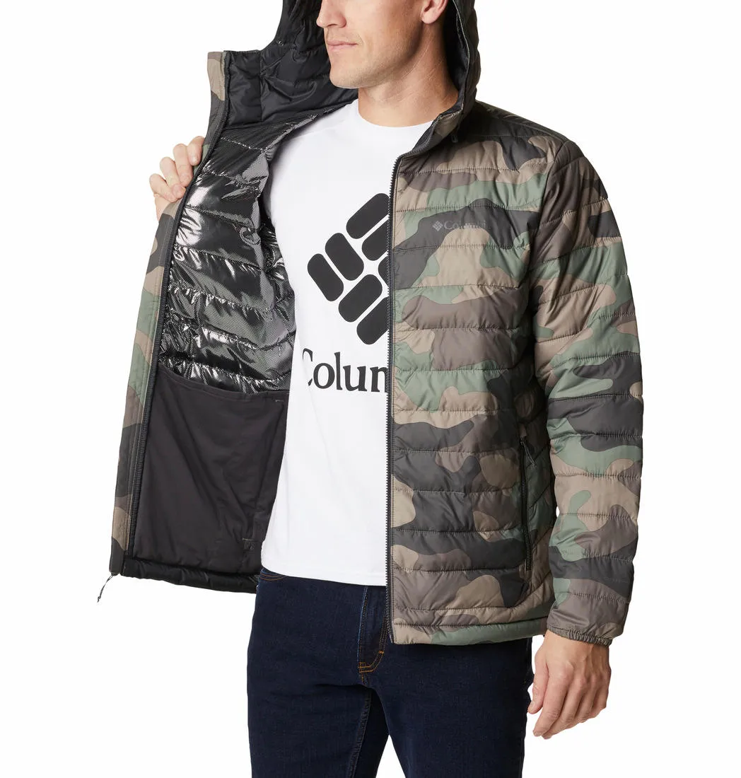 upcycled design suitable for mountain hikes Columbia Men Green Powder Lite Hooded Jacket