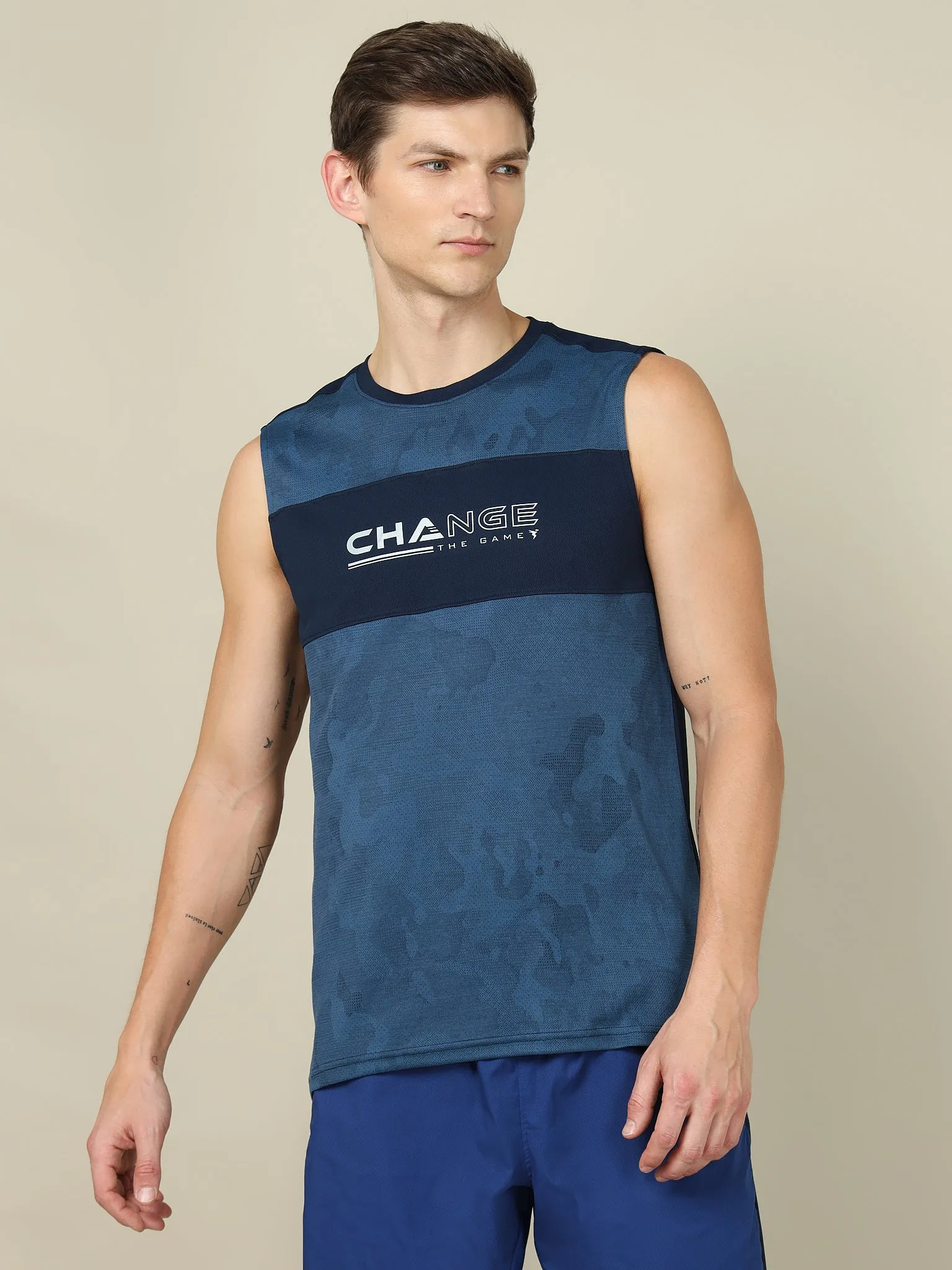 Men Printed Slim Fit Crew Neck Innerwear Vest with TECHNO COOL  Antibacterial Fiber Blend proven