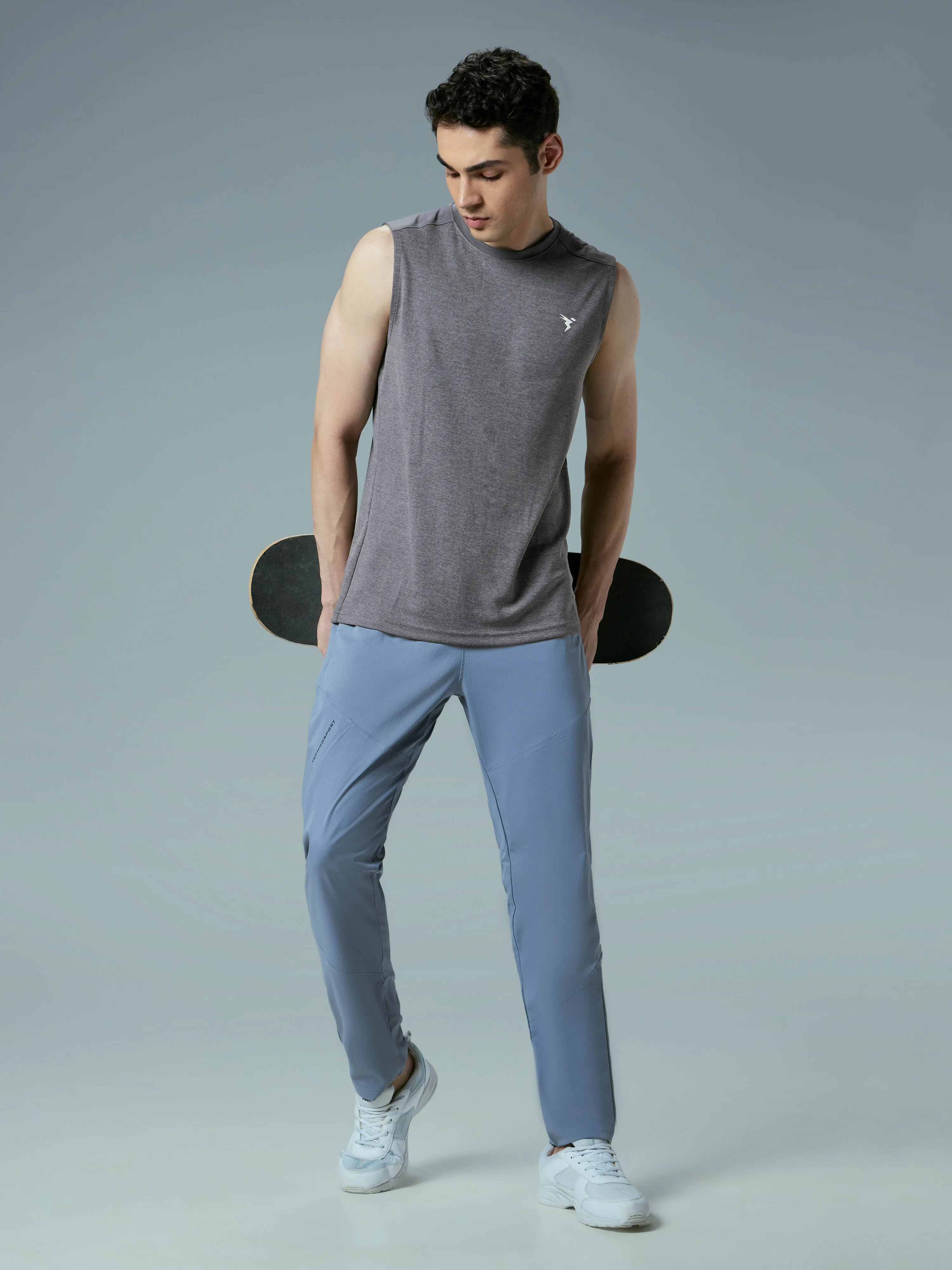 Men Melange Slim Fit Round Neck Sports Innerwear Vest with DOUBLE COOL Expandable Stay Flexible