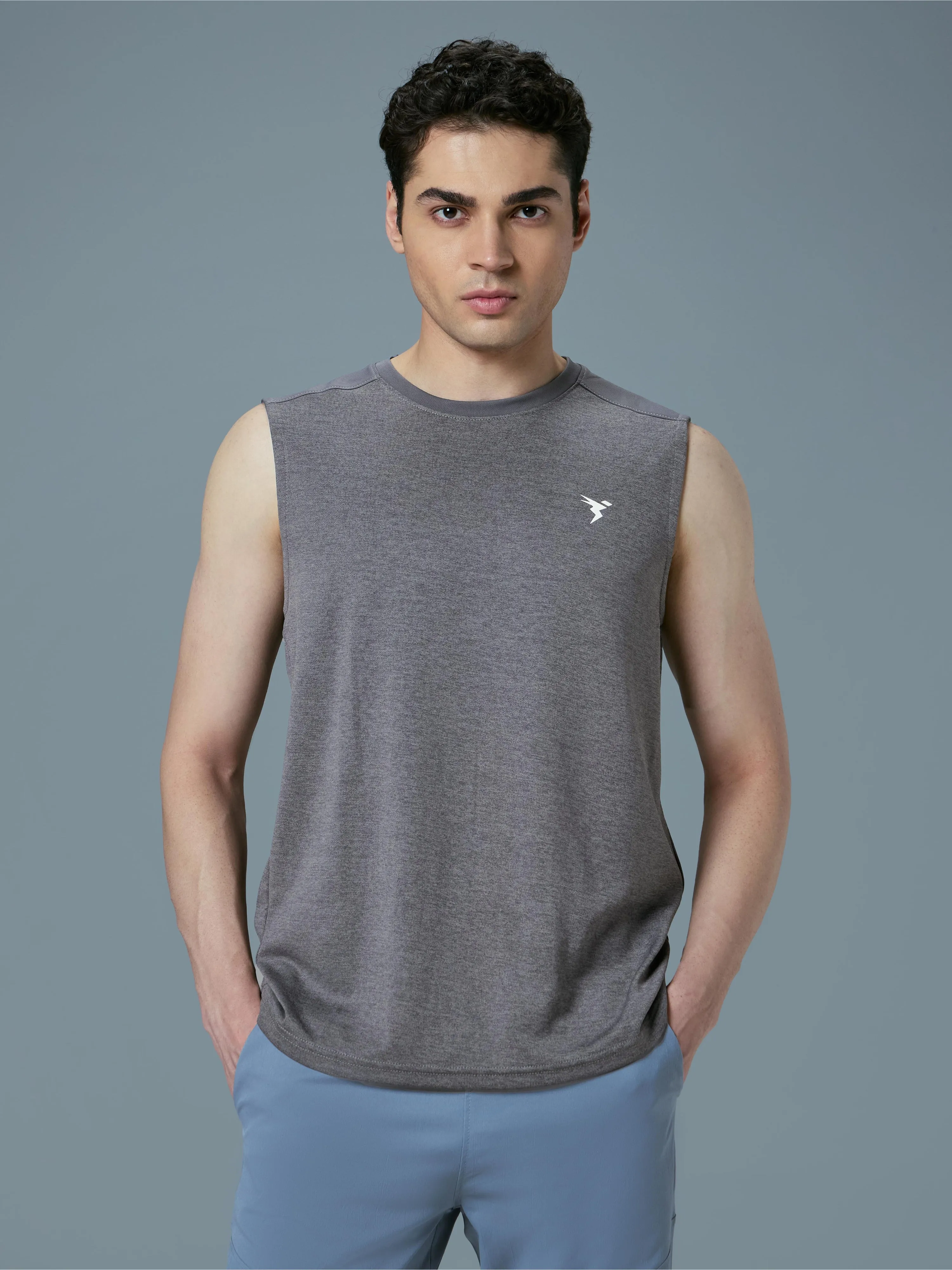 Men Melange Slim Fit Round Neck Sports Innerwear Vest with DOUBLE COOL Abrasion Resistant Material