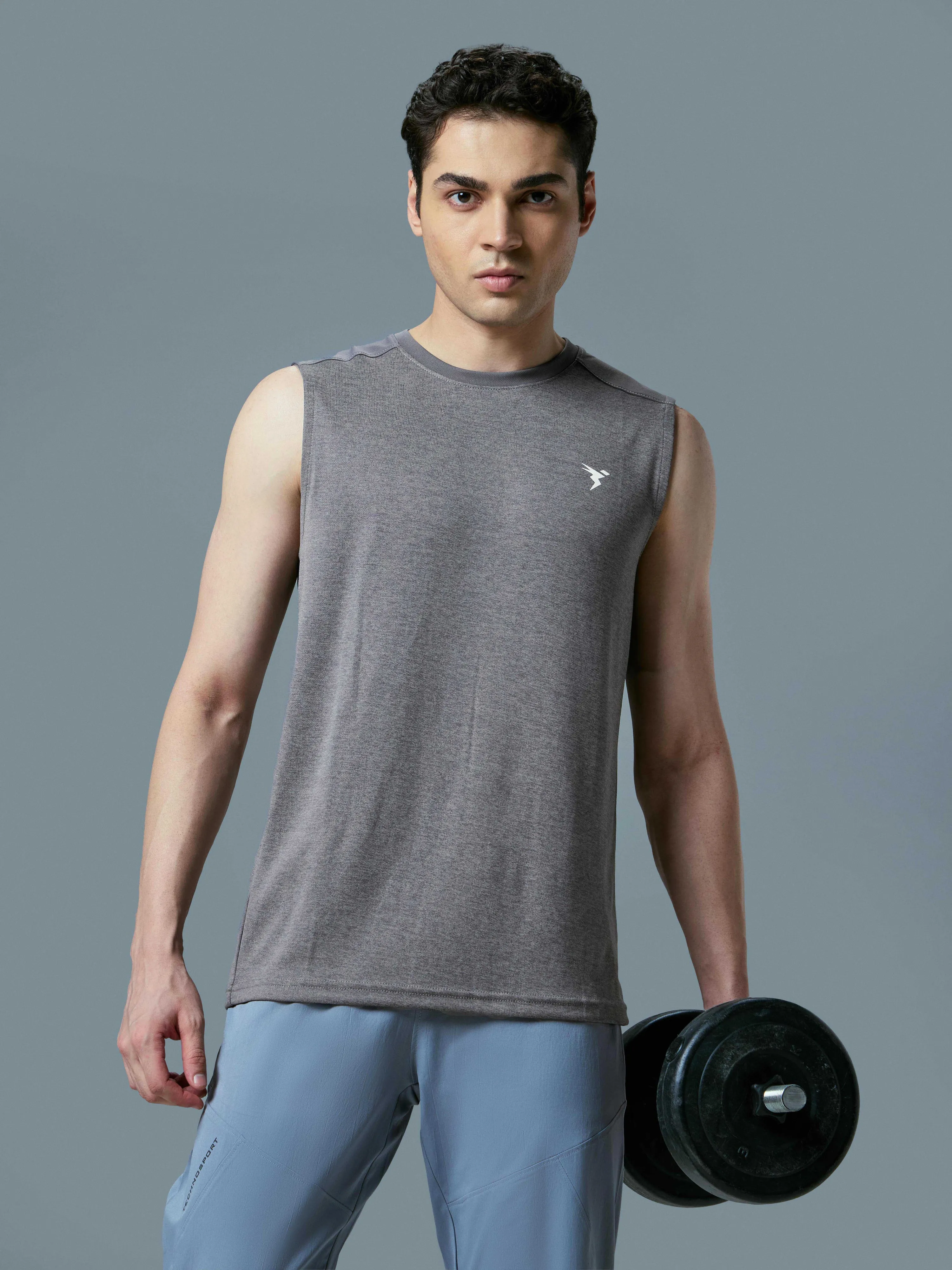 Men Melange Slim Fit Round Neck Sports Innerwear Vest with DOUBLE COOL dust resistant High End