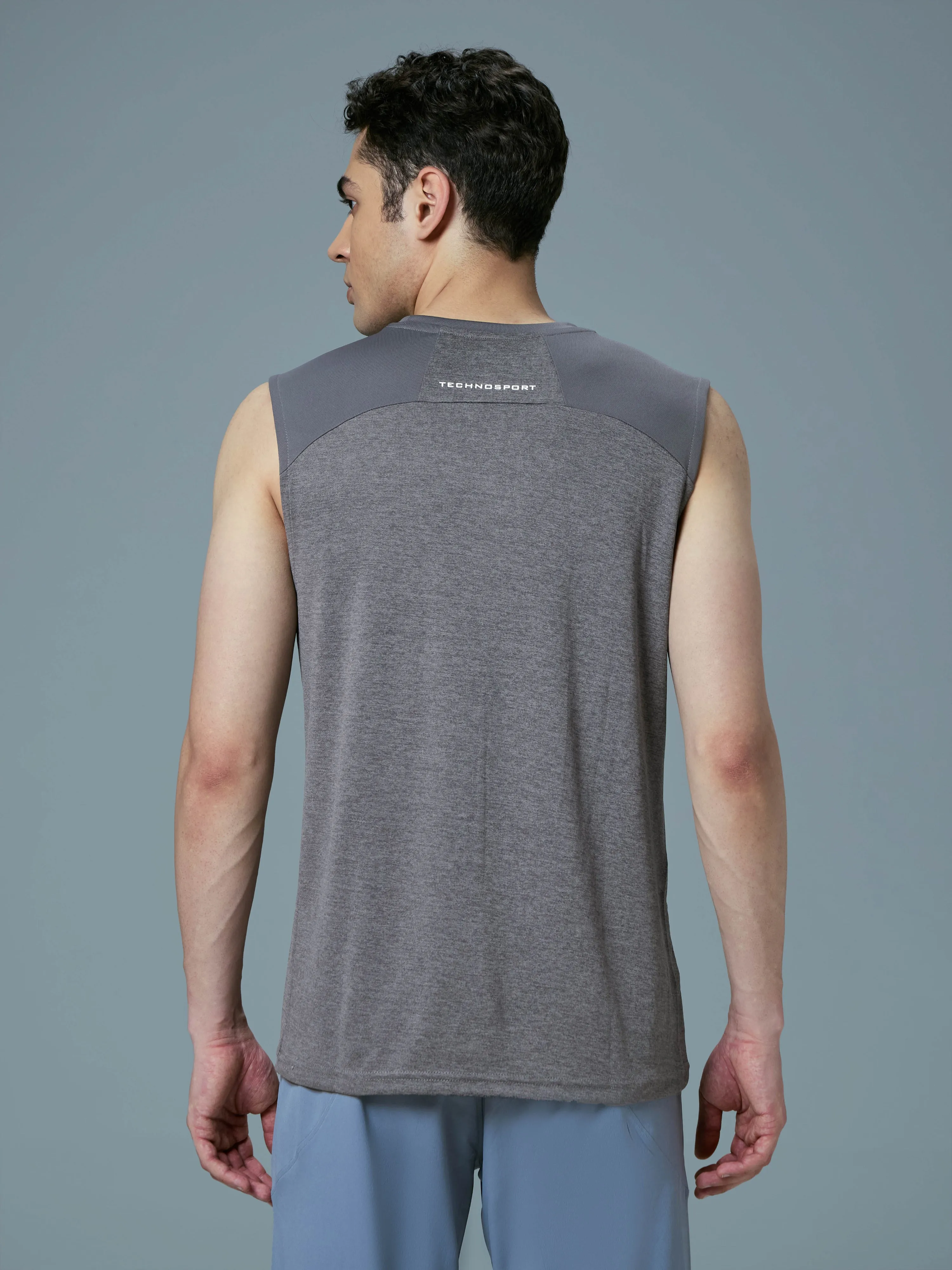 Men Melange Slim Fit Round Neck Sports Innerwear Vest with DOUBLE COOL Breathable mesh inserts