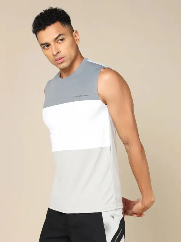 anti - slip Men Colorblock Slim Fit Crew Neck Innerwear Vest with TECHNO COOL 