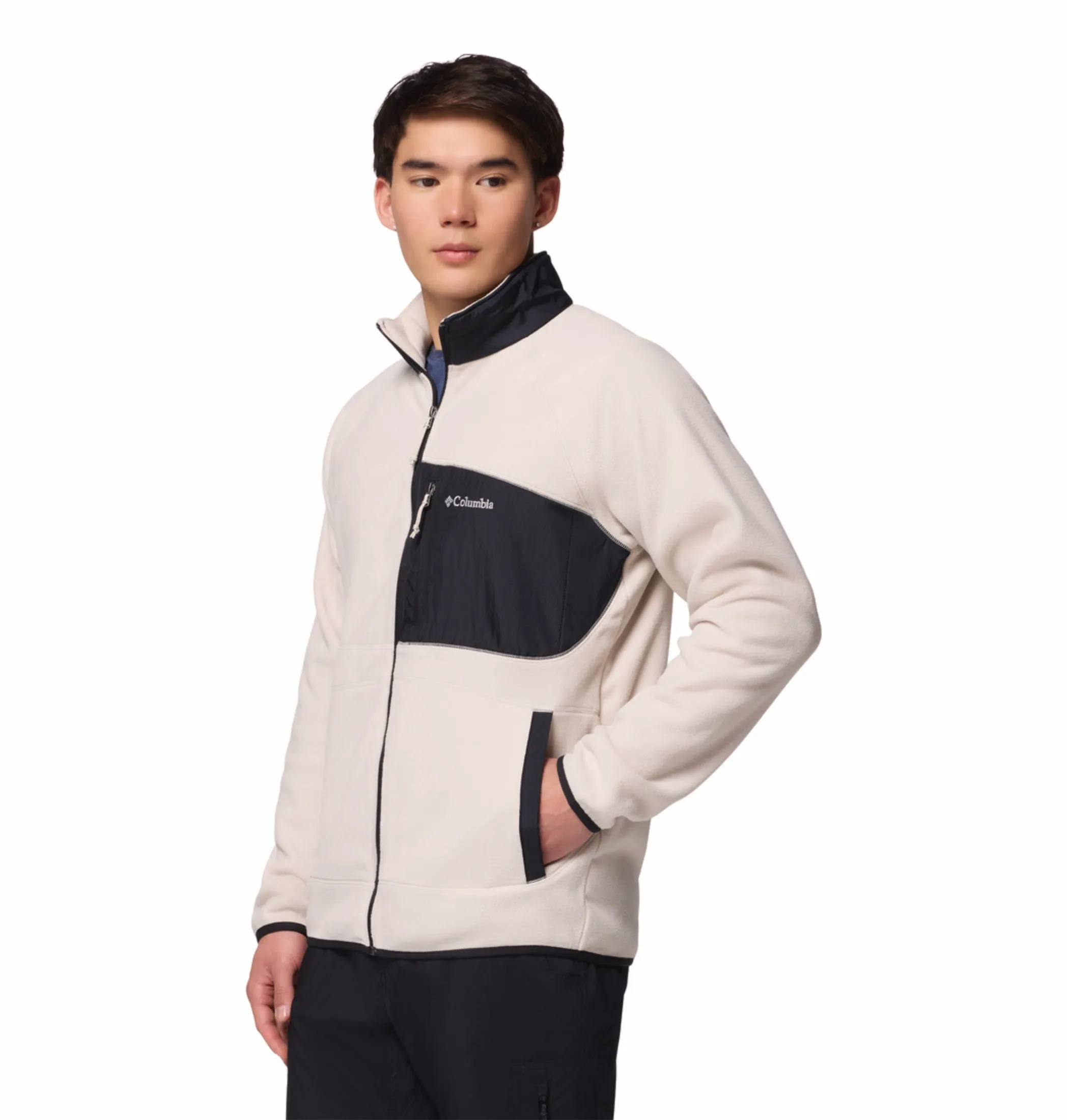 Columbia Men Beige Fast Trek Overlay Fleece Jacket Seamless Shoulder