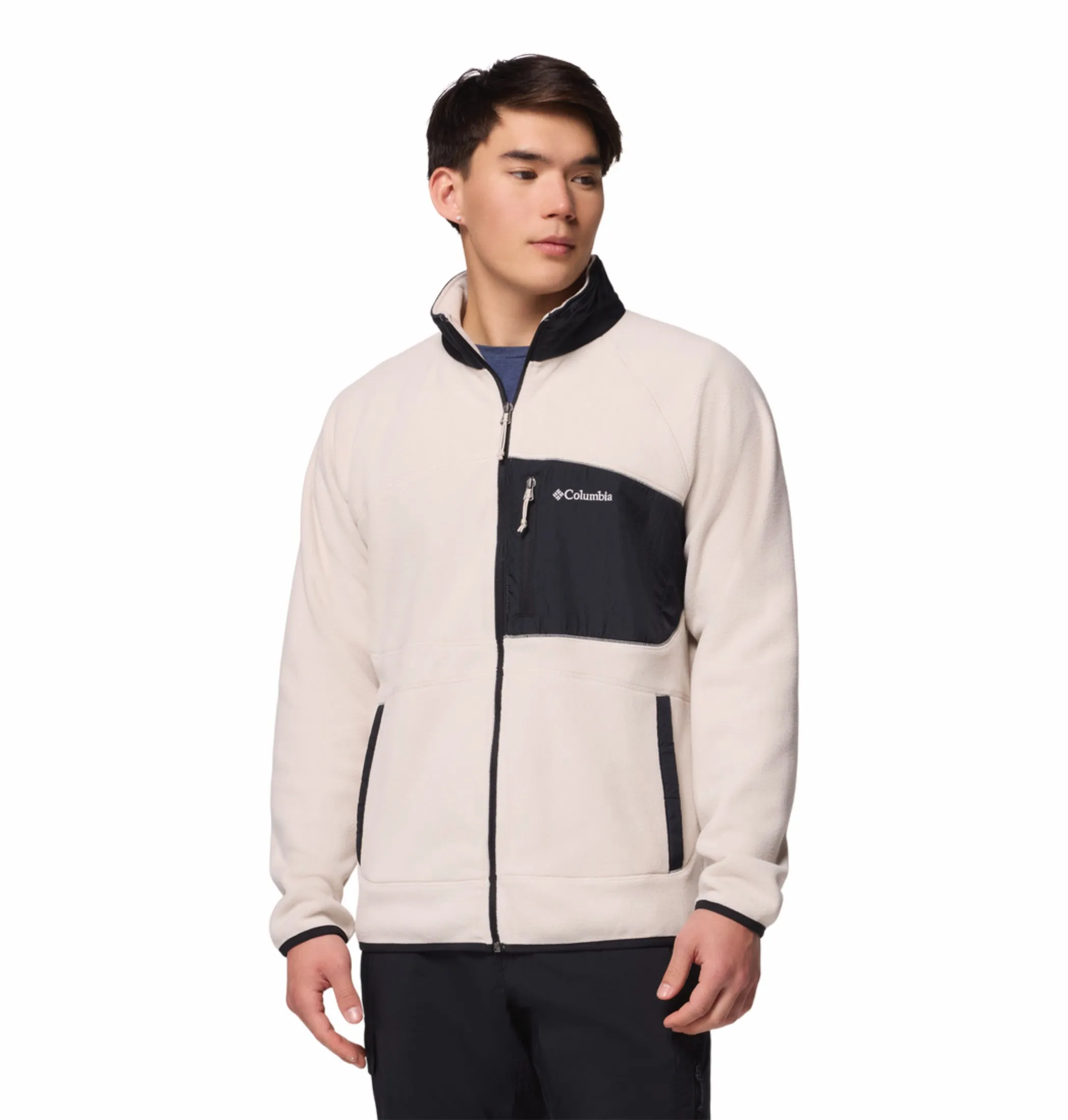 Columbia Men Beige Fast Trek Overlay Fleece Jacket Washable Interior Snow Games