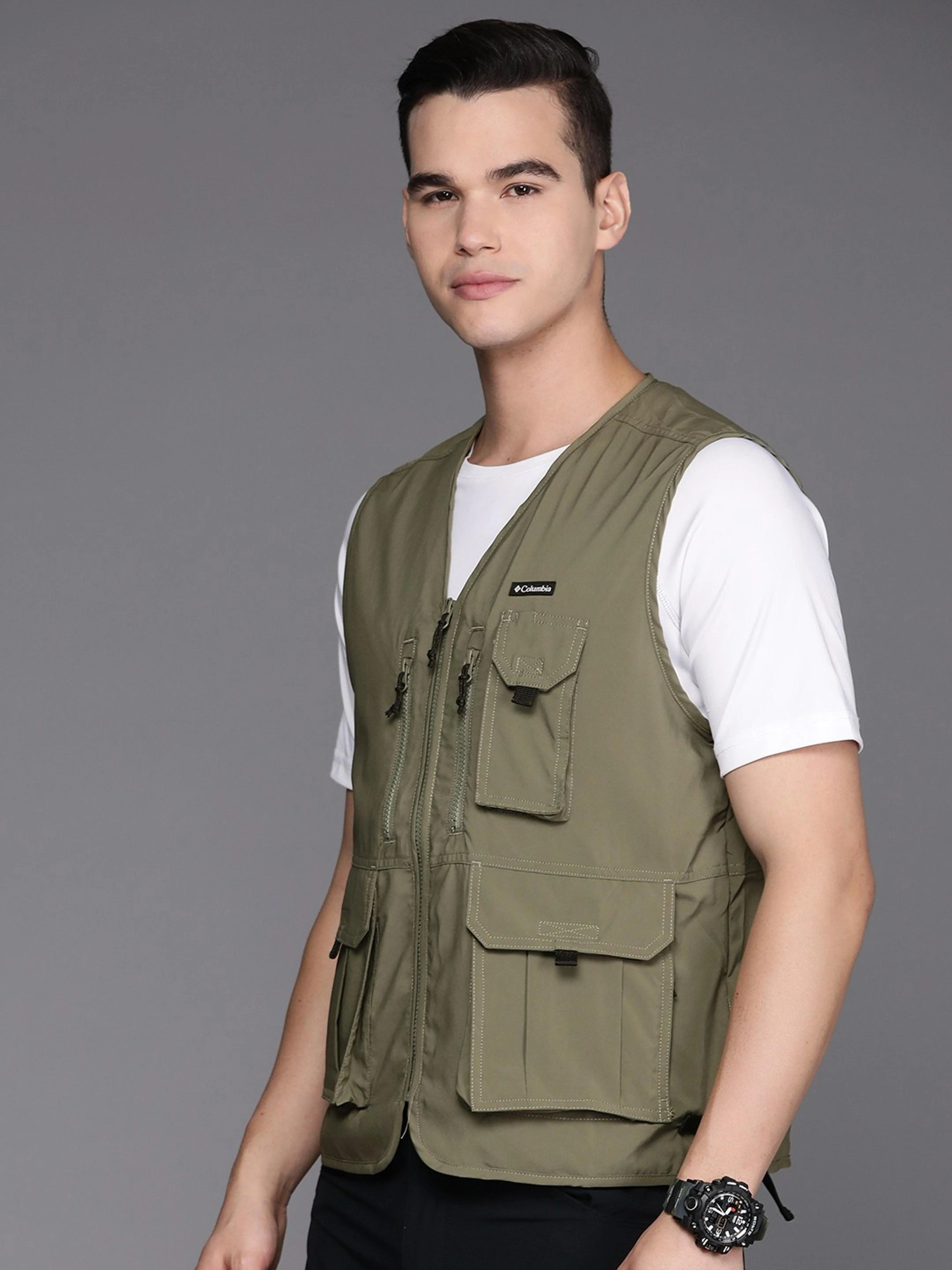 Columbia Men Green Silver Ridge Utility Vest (Sun Protection) Anti Slip Grippers