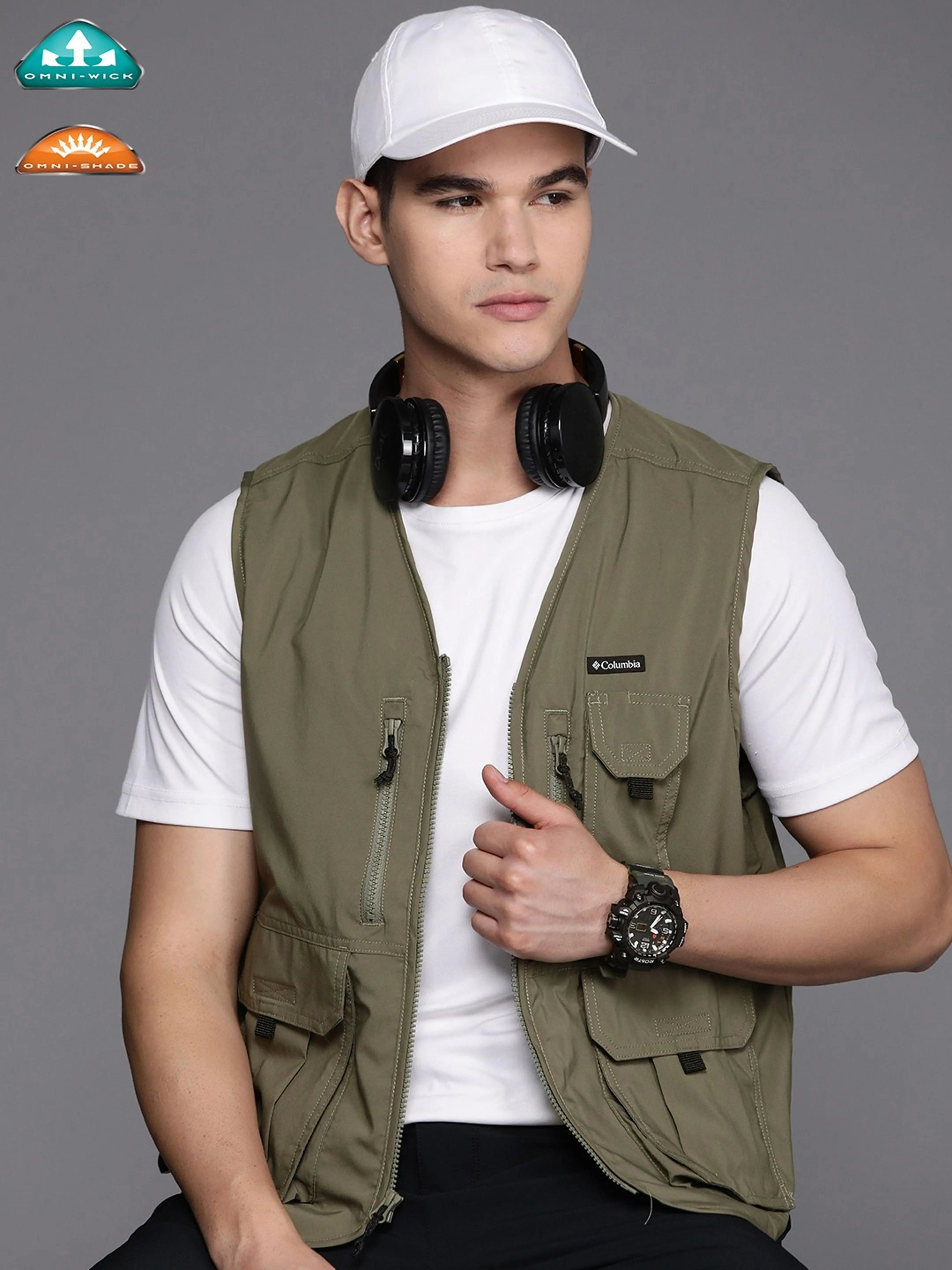 contribution Durable Fabric Columbia Men Green Silver Ridge Utility Vest (Sun Protection)