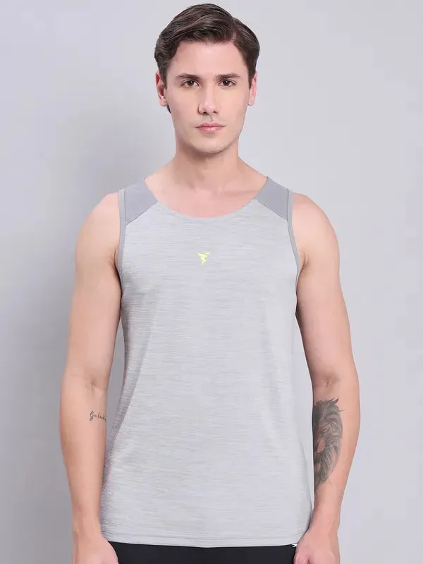 High Stretch Material Fashion Active Men Melange Slim Fit Scoop Neck Innerwear Vest with DOUBLE COOL