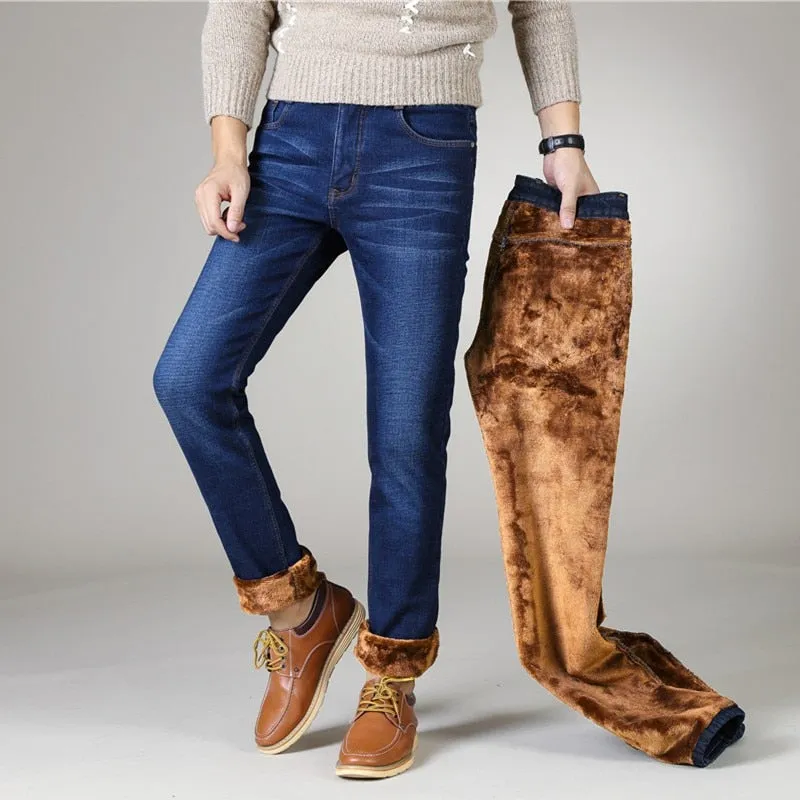 Men's Fleece Warm Jeans Classic Thick Denim Stretch Slim Fit Jeans Earthy Soft Cool Essentials