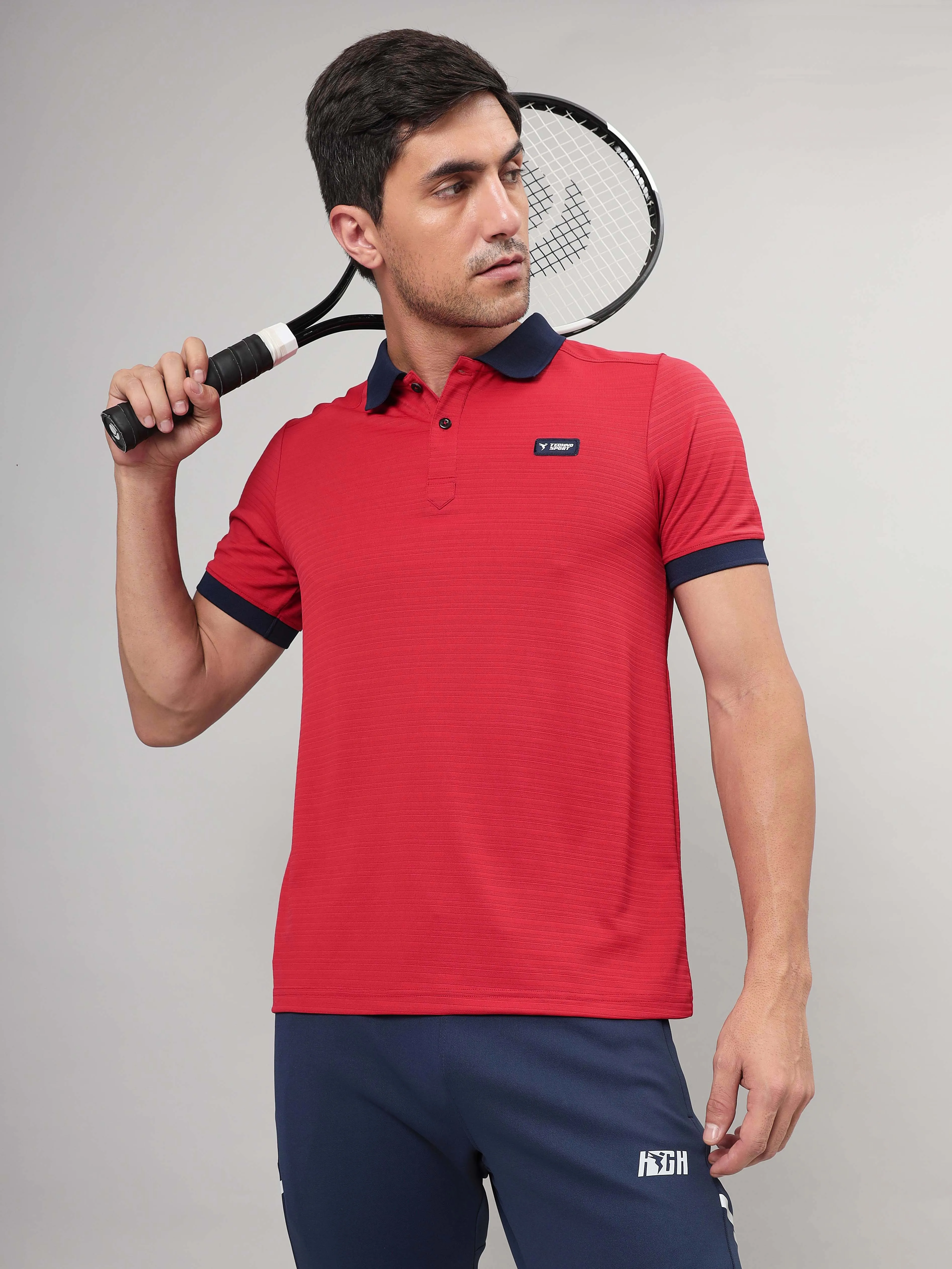 Men Solid Slim Fit Polo Sports T-shirt with MATPIQ Durable Ribbed Cuffs