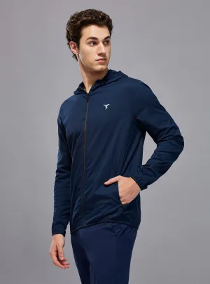 Men Solid Slim Fit Hooded Jacket with TS FLEXI Sport Ease