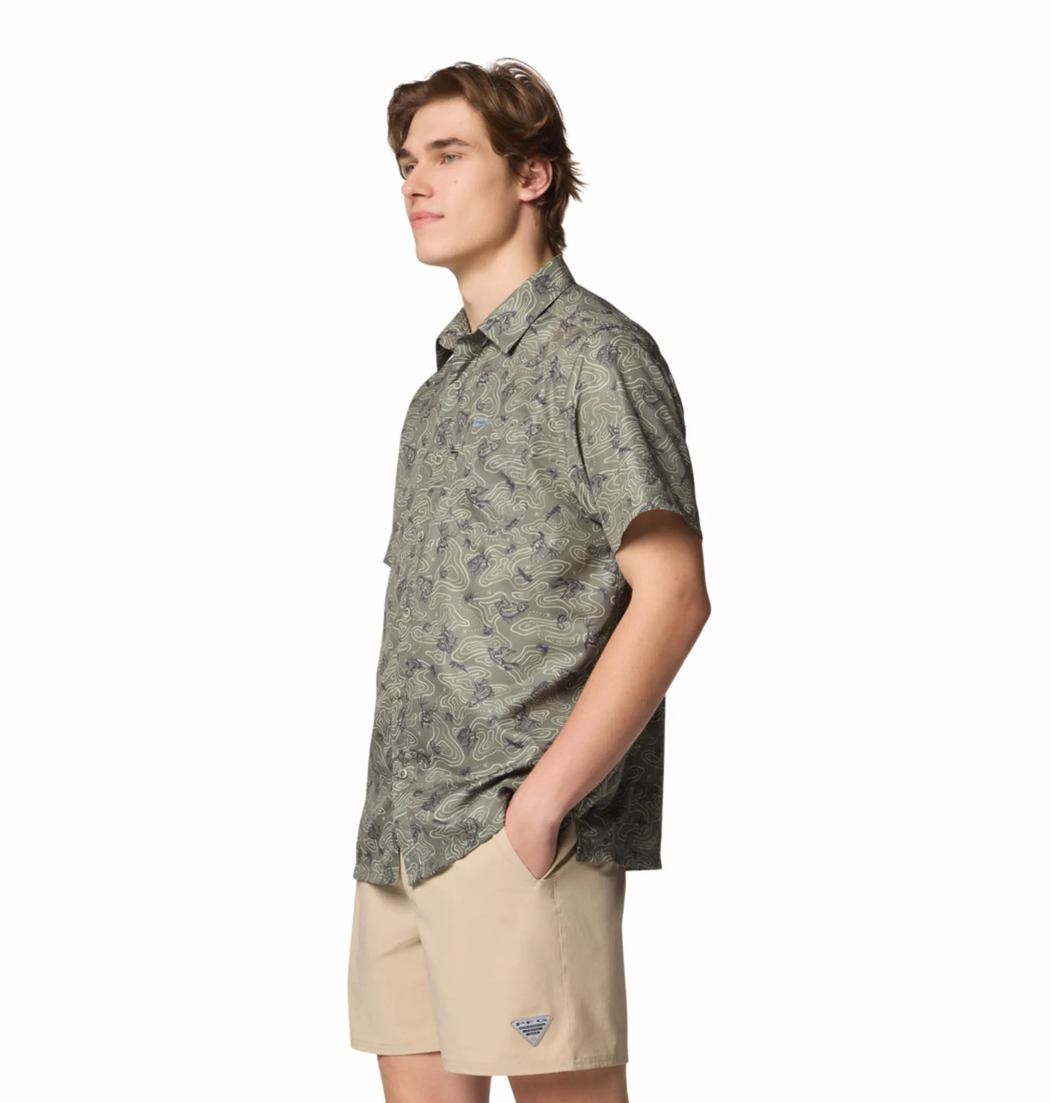 Columbia Men Green Super Slack Tide Camp Shirt (Sun Protection) ZeroWasteProduction