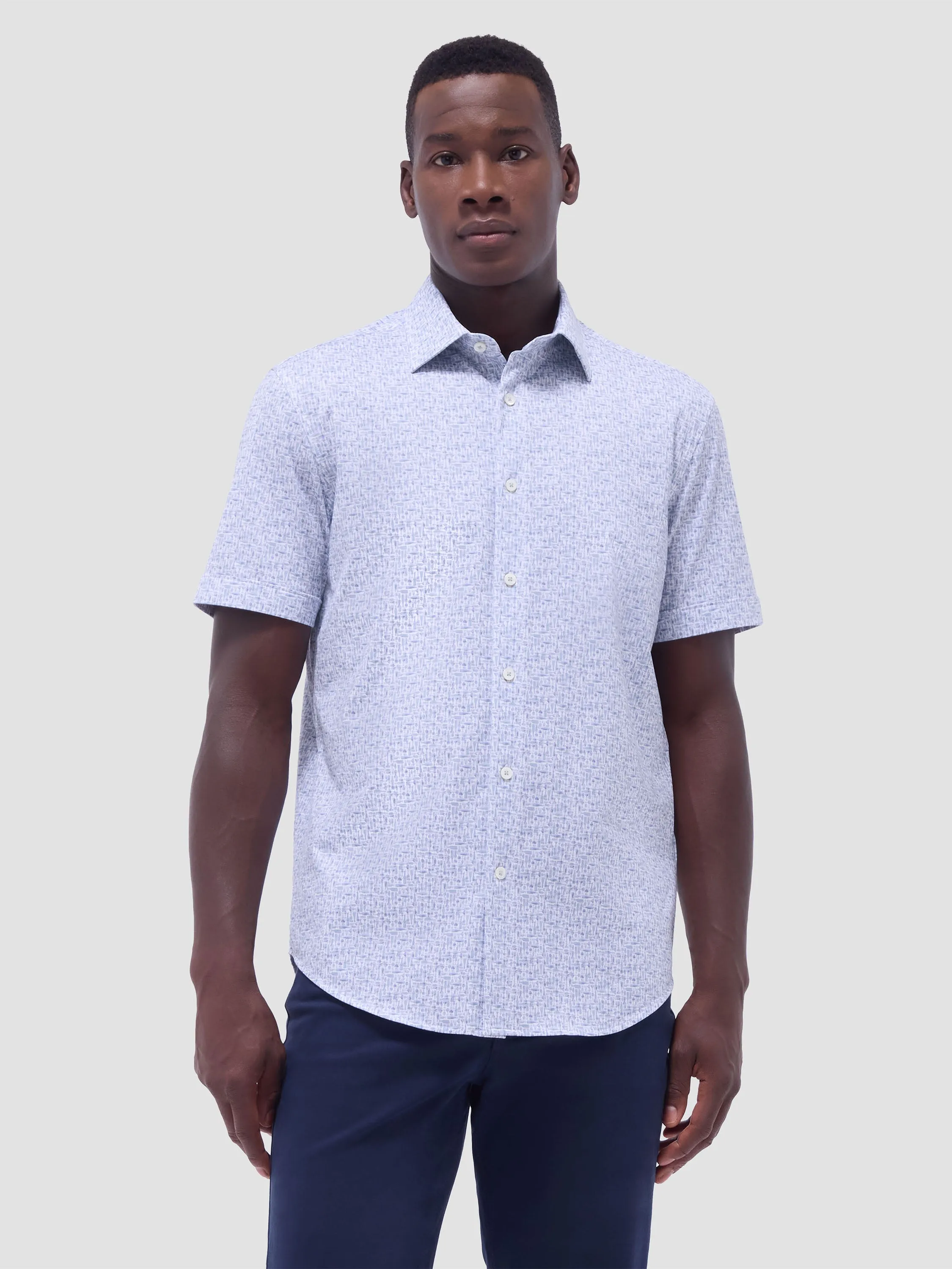 Bugatchi Miles Cocktails OoohCotton Short-Sleeve Shirt - Mint Gentle Power Pure Linen Blend