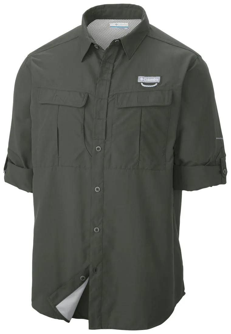 Columbia Men Green Cascades Explorer Long Sleeve Shirt (Sun Protection) Warm Hoodie Red Flash