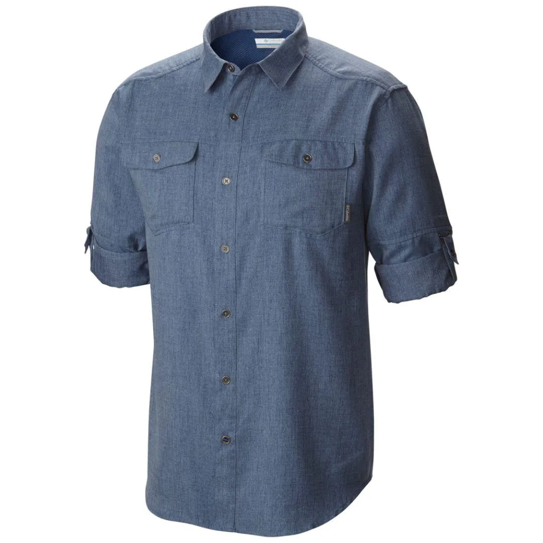 Columbia Men Blue Pilsner Lodge Long Sleeve Shirt (Sun Protection) Casual Sweatshirt