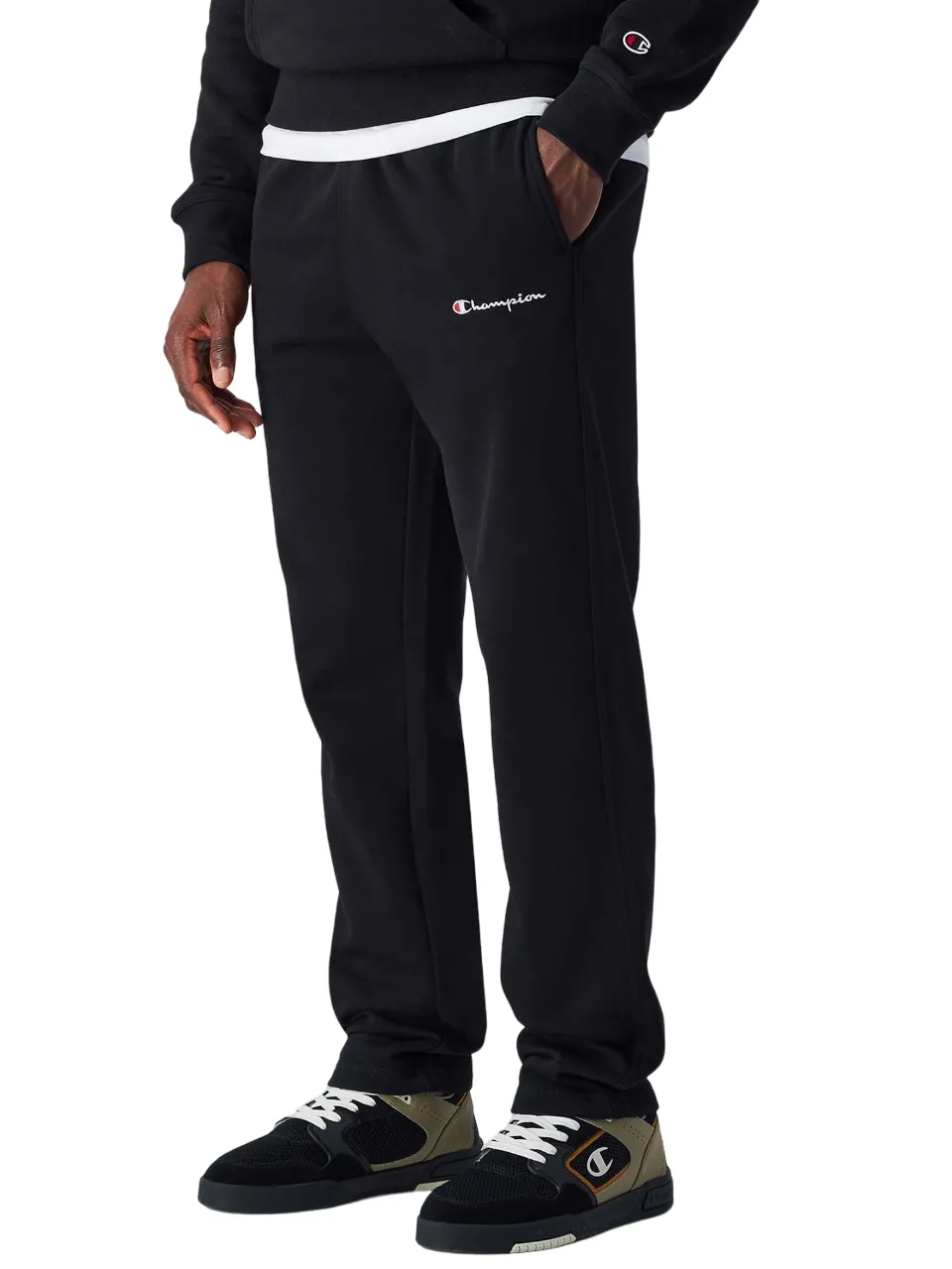 Champion pantalone sportivo da uomo con orlo diritto 220294 KK001 nero Tagless Neckline Comfort