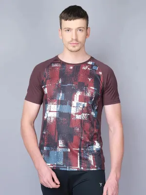 Men Stripe Slim Fit Crew Neck T-shirt with TECHNO COOL Zip Up Athletic Fit