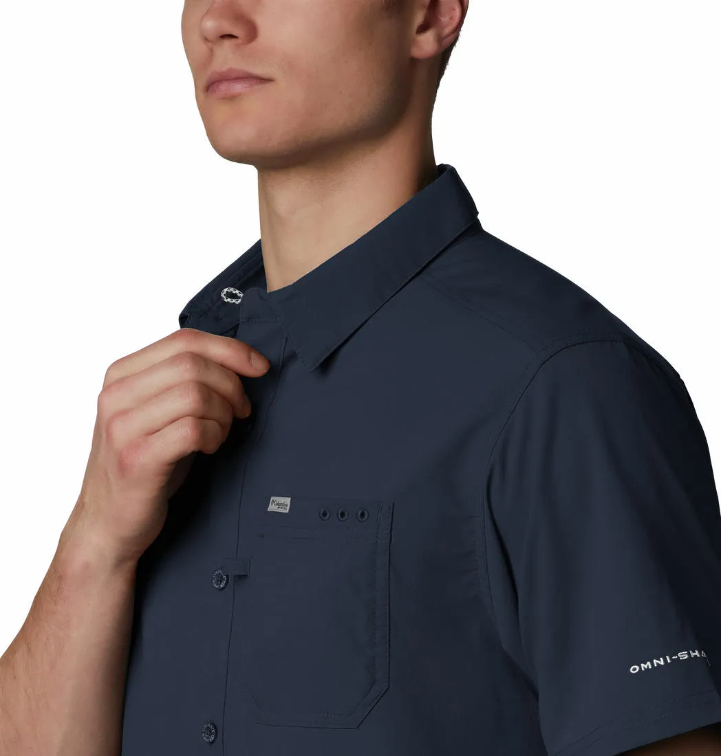 Columbia Men Blue Slack Tide Camp Shirt (Sun Protection) Fame Glow All-Day Fit