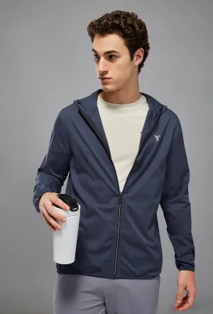 LayeredConstruction Men Solid Slim Fit Hooded Jacket with TS FLEXI