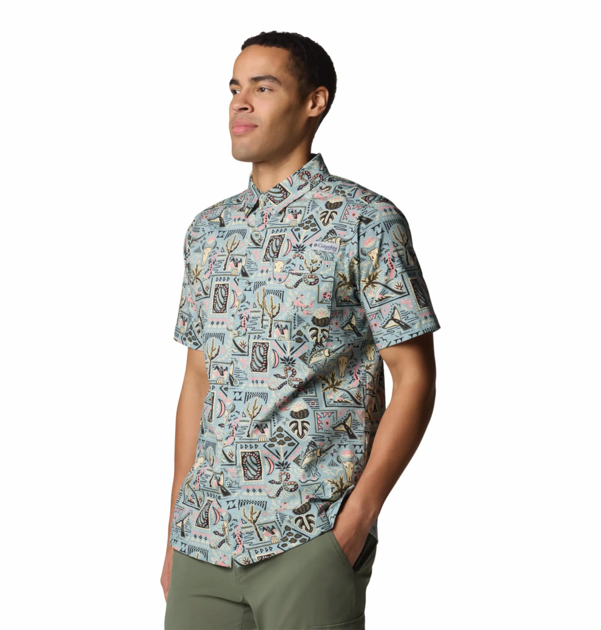 Columbia Men Blue Wild Cast Camp Shirt Practical Style Breathable Lining