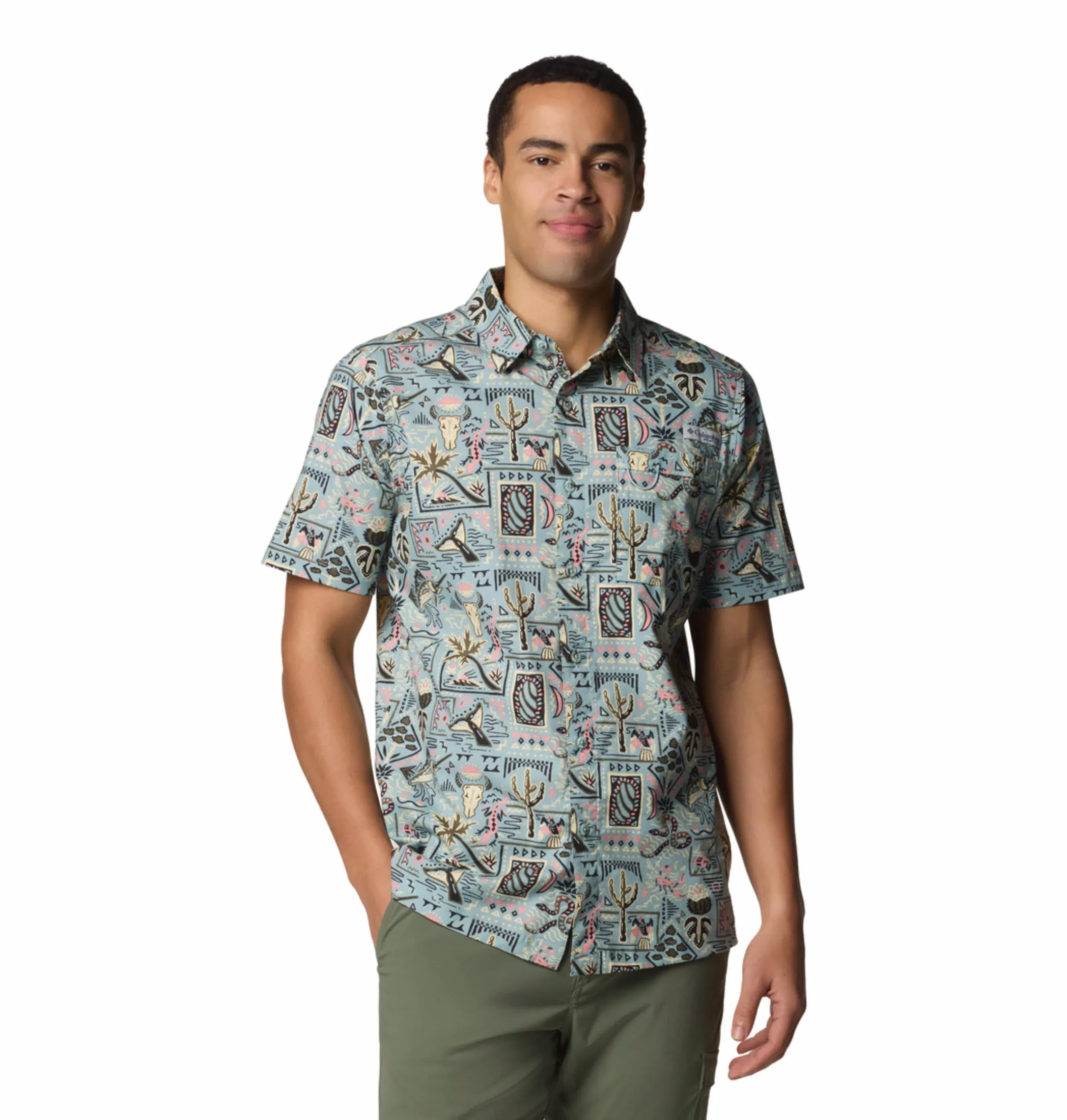 All-Day Fit Columbia Men Blue Wild Cast Camp Shirt