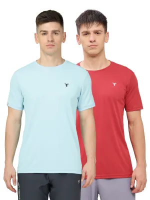 Long Lasting Color Breathable Comfort Design Men Solid Slim Fit Crew Neck T-shirt with TECHNO COOL  (Pack of 2)