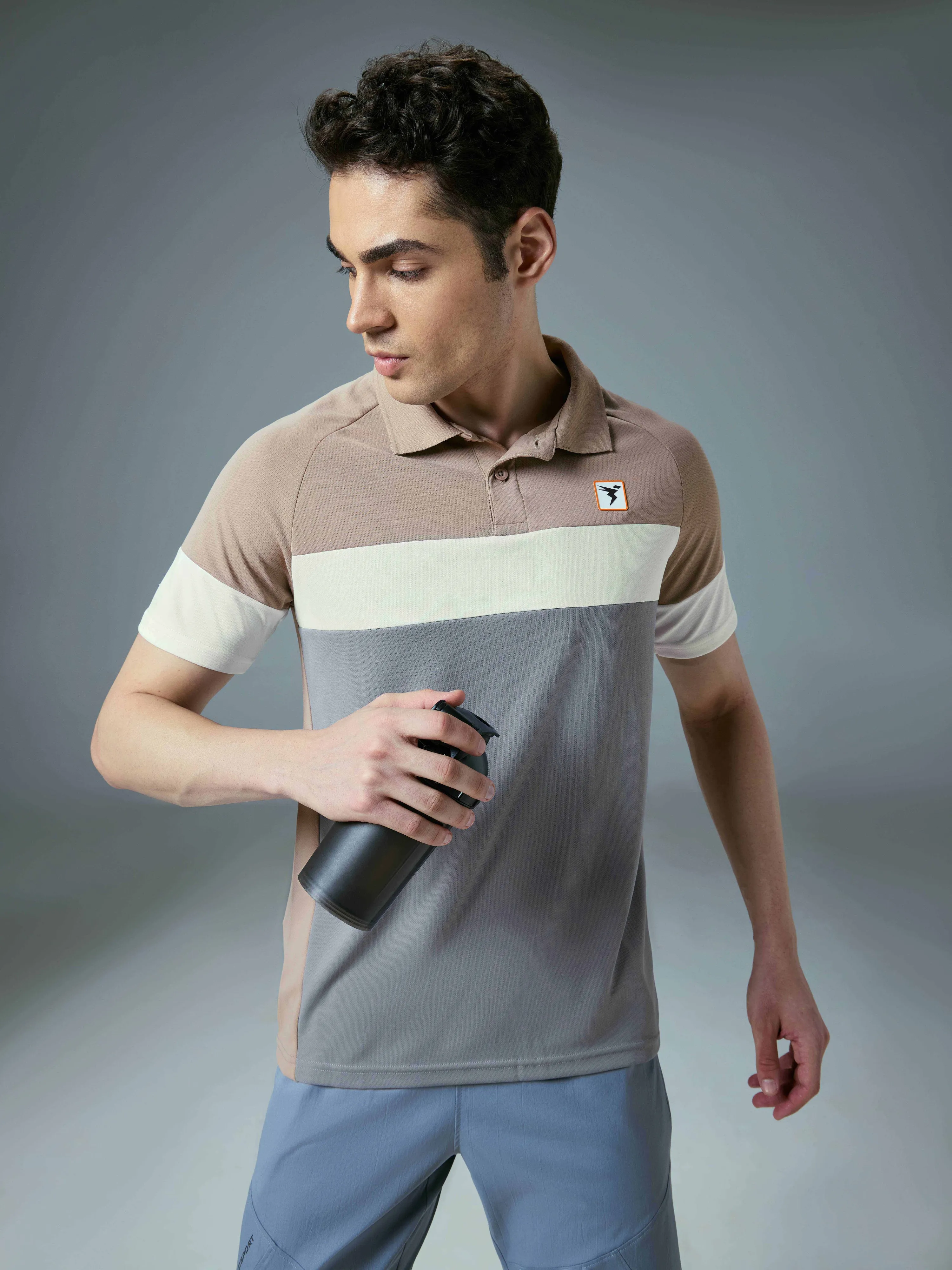Men Colorblock Slim Fit Polo T-shirt with TECHNO COOL  Sporty Layer