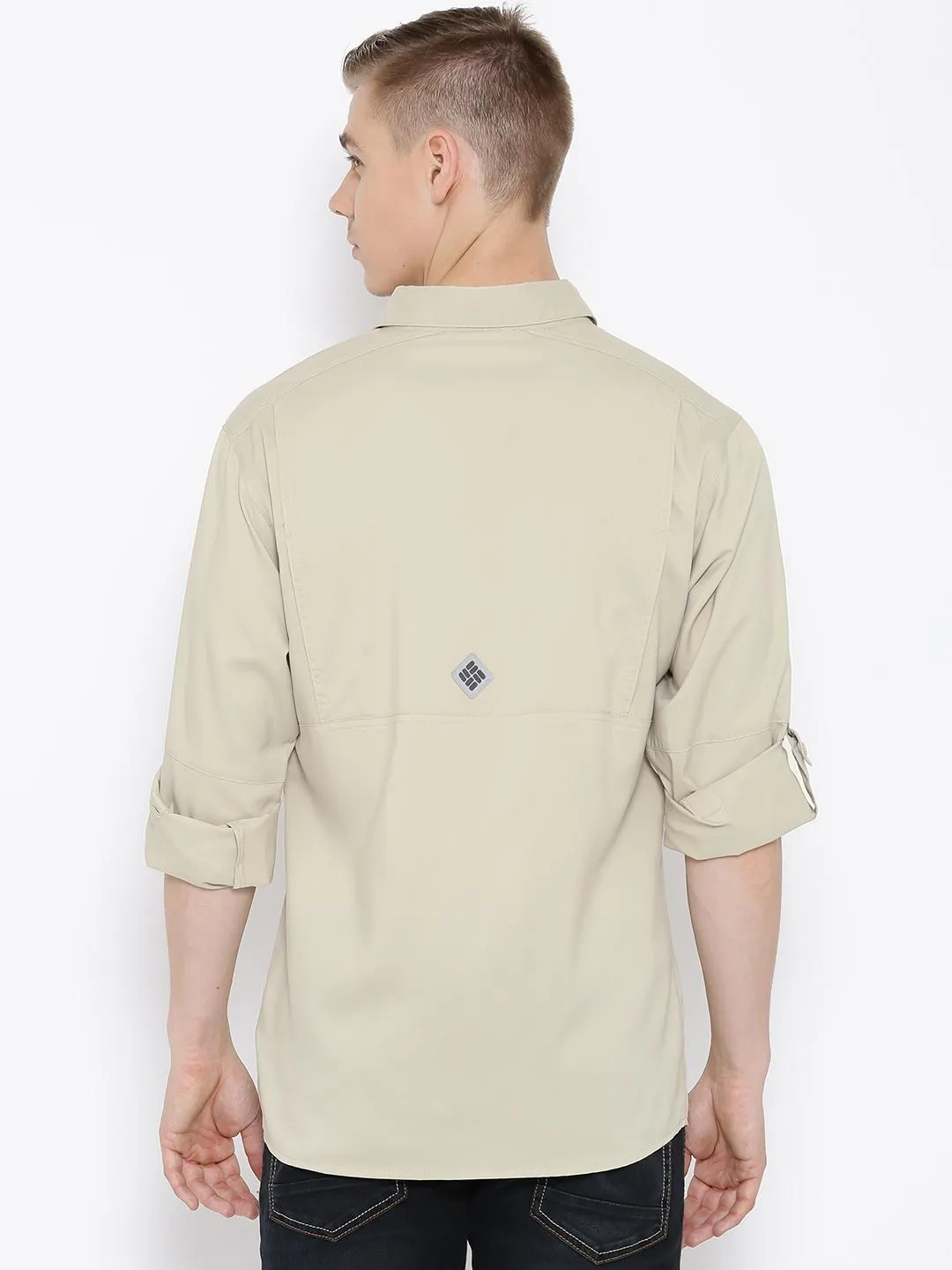 Columbia Men Beige Voyager II Long Sleeve Shirt (Sun Protection) Professional Fit