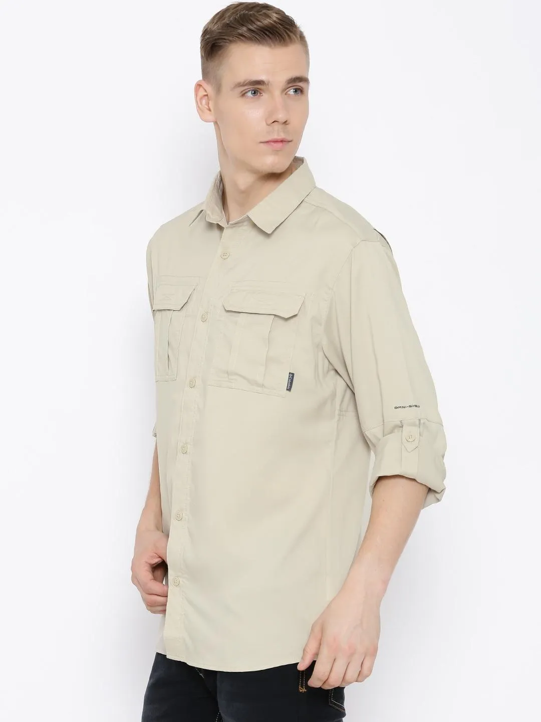 Crystal Soul Columbia Men Beige Voyager II Long Sleeve Shirt (Sun Protection)