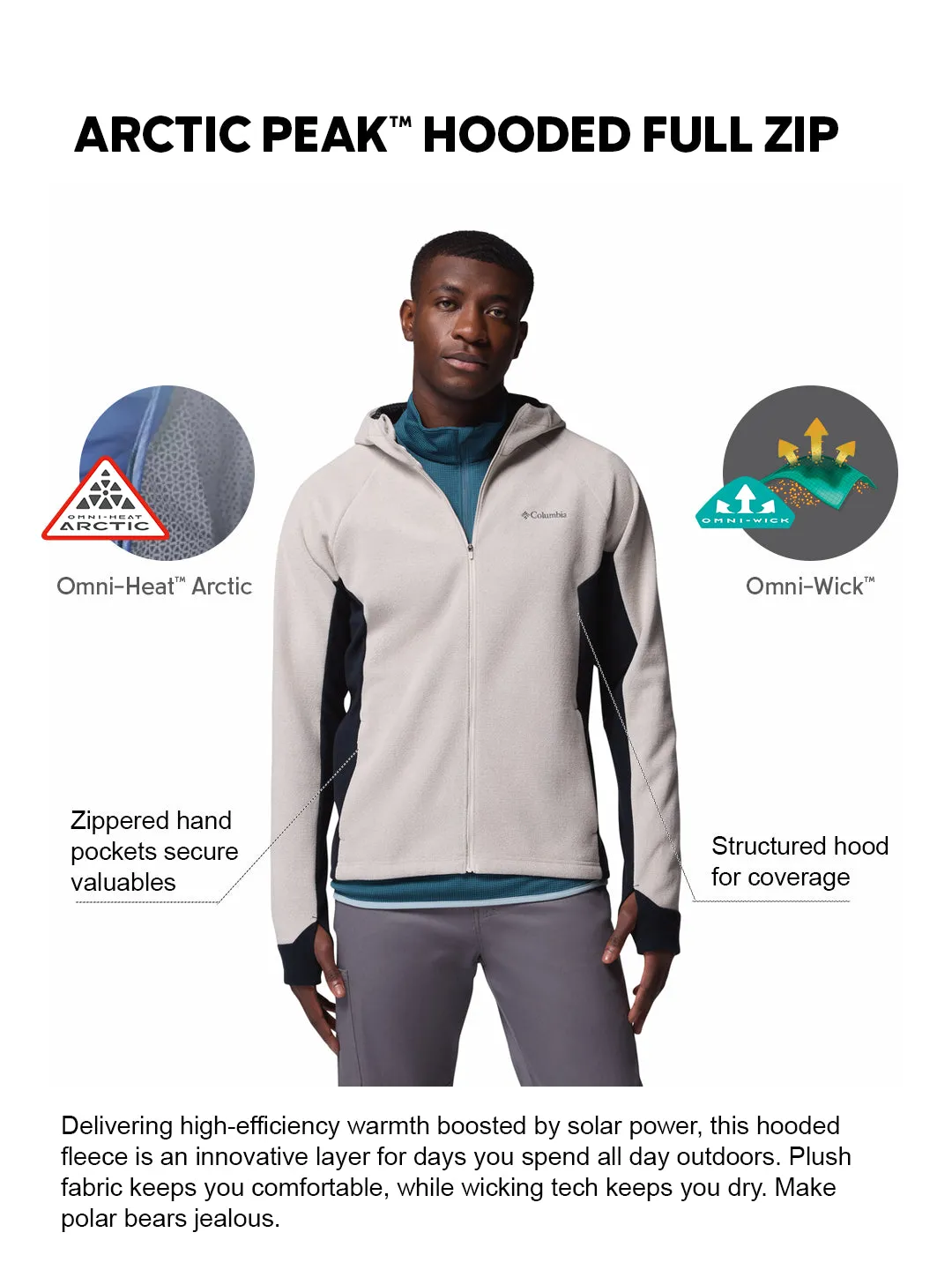 Active Casual Columbia Men Grey OmniHeat Arctic Peak Fleece Jacket
