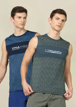 waterproof noise - reduction test passed Men Printed Slim Fit Crew Neck Innerwear Vest with TECHNO COOL  (Pack Of 2)