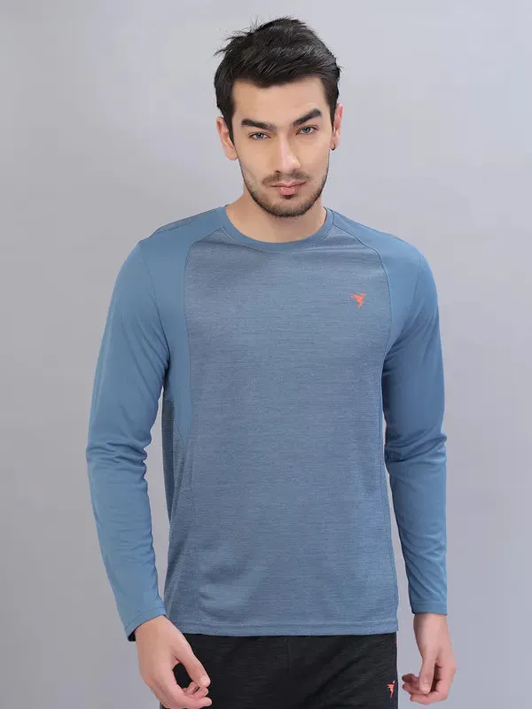 Men Melange Slim Fit Crew Neck T-shirt with DOUBLE COOL skinny but not tight